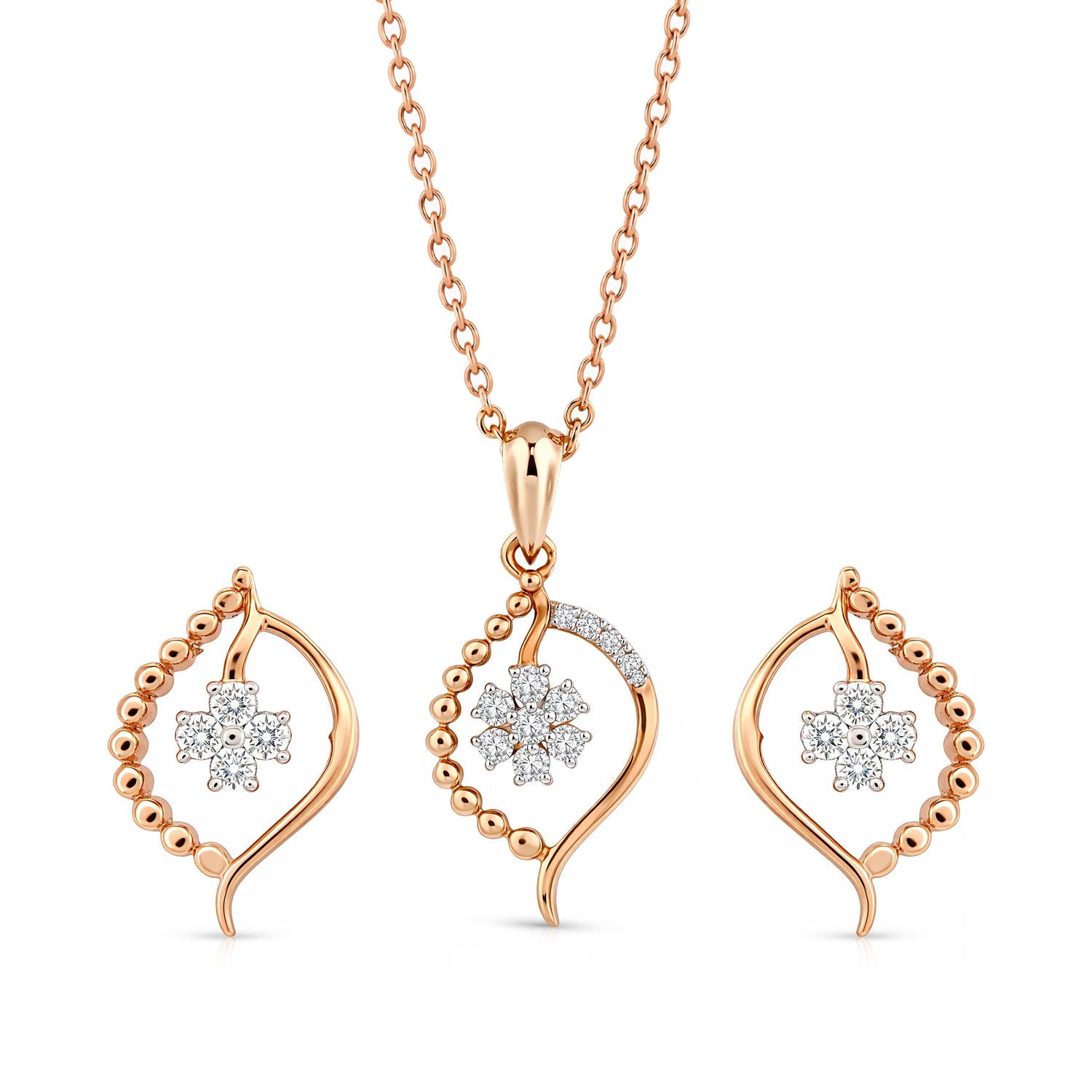 Exquisite Romantic Floral Leaf Inspired Pendant and Stud Earring Set