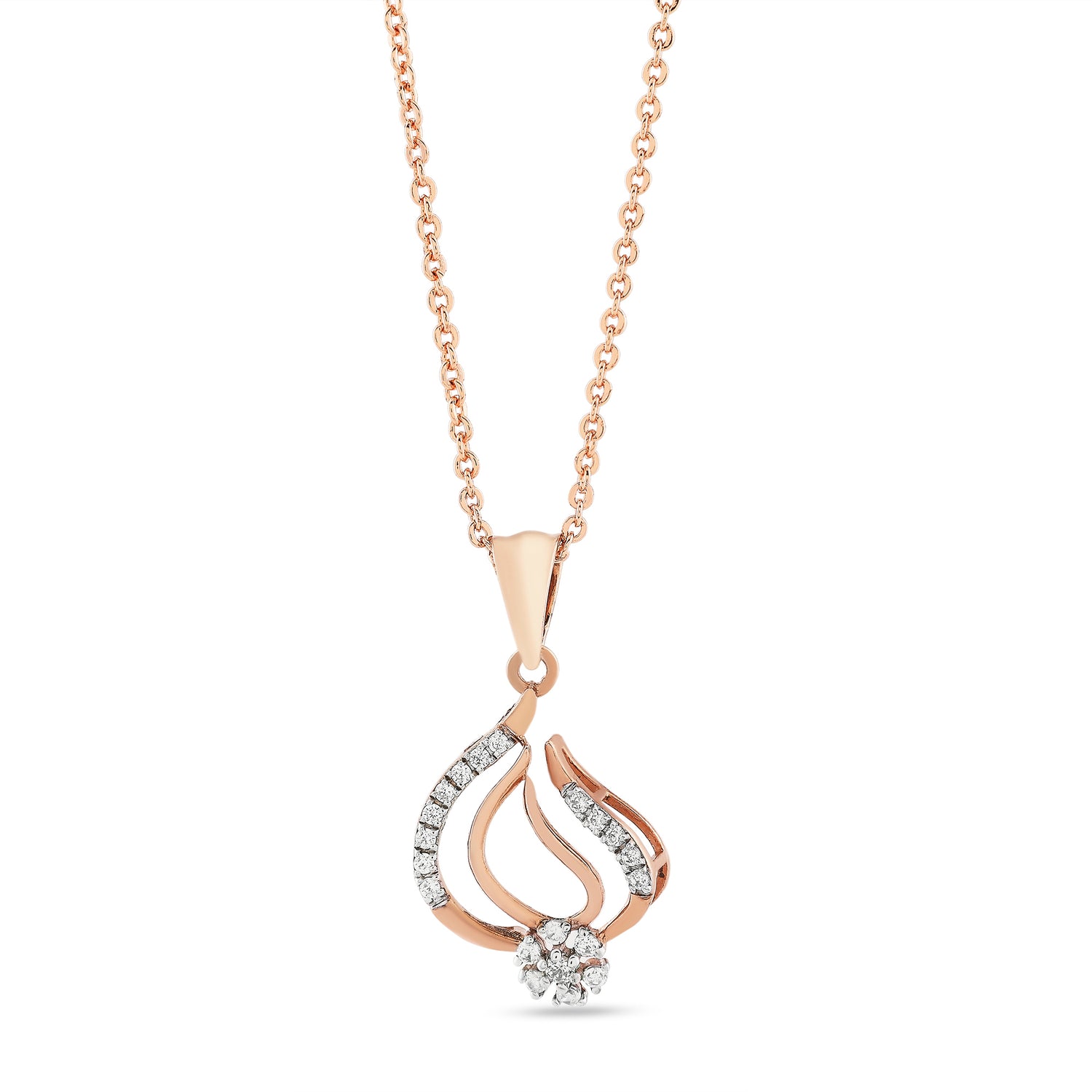 Elegant Curved Teardrop Pendant With Shimmering Floral Cluster Accent