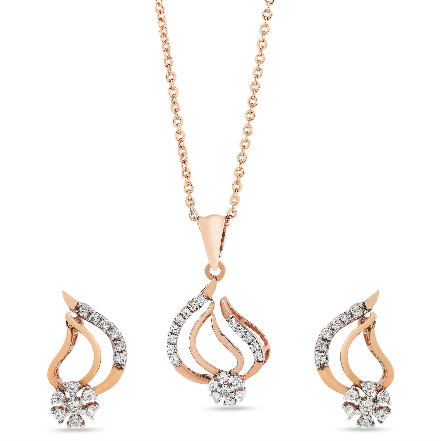 Elegant Floral Swirl Pendant and Matching Earring Jewelry Set