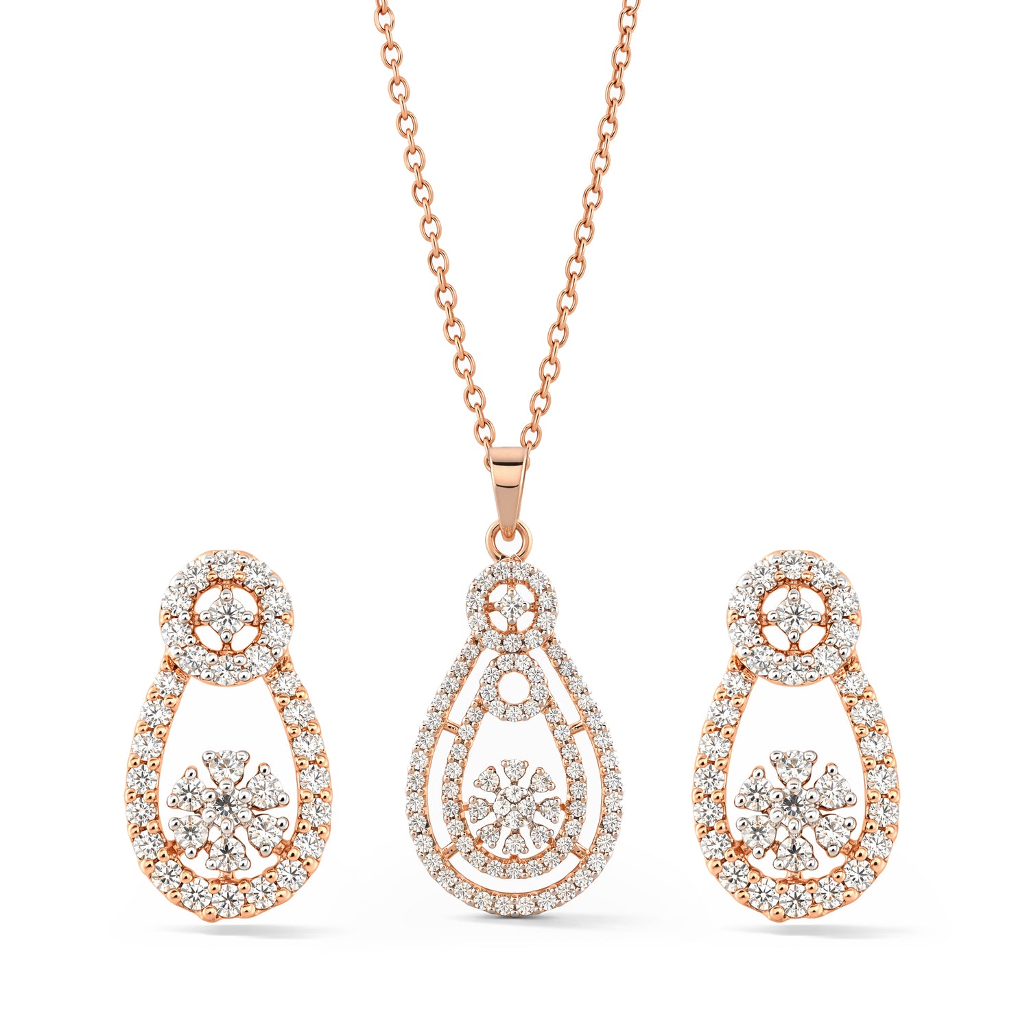 Eternal Radiance Floral Pear Drop Pendant and Matching Earrings Set
