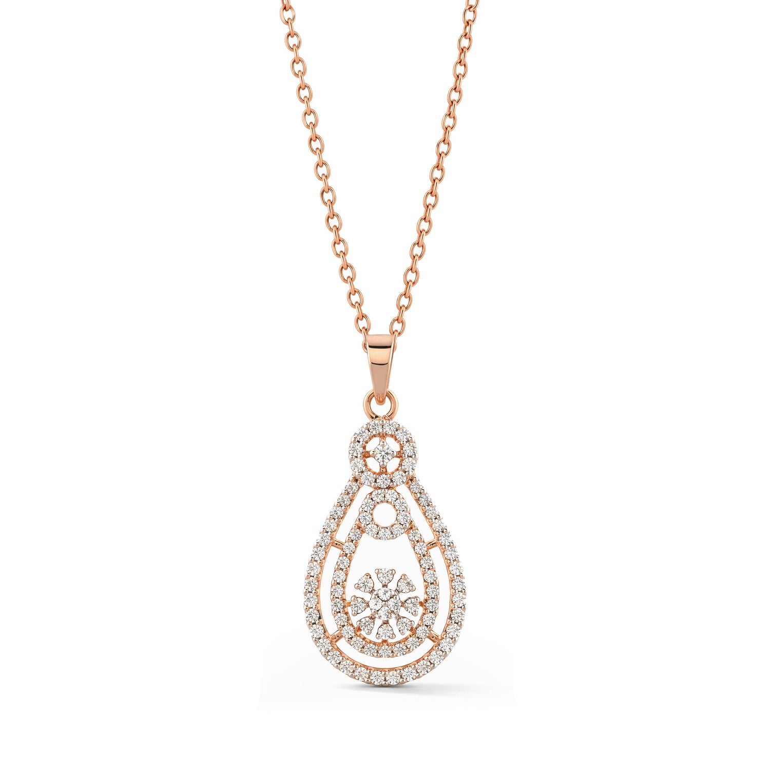 Timeless Teardrop Halo Pendant with Floral Center Grace
