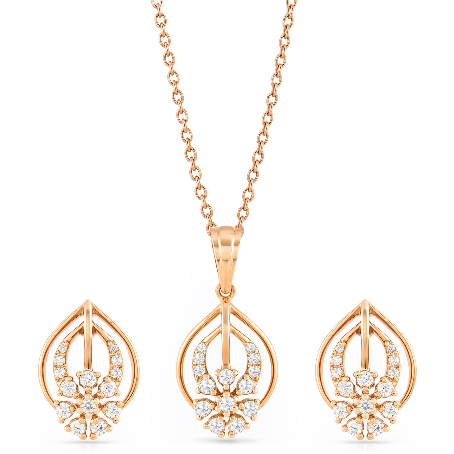 Elegant Floral Filigree Teardrop Pendant and Matching Stud Earring Set