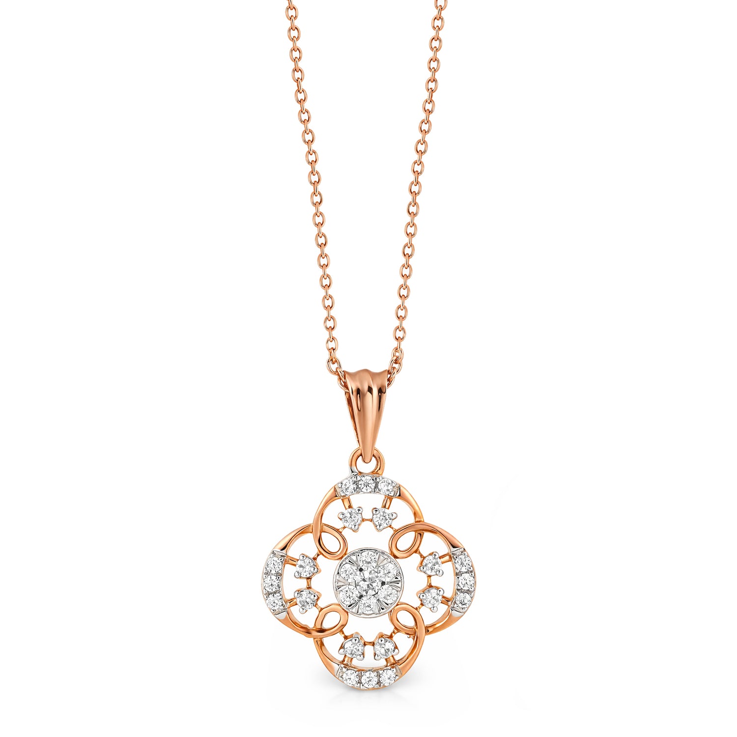 Graceful Floral Clover Pendant with Radiant Cluster Center