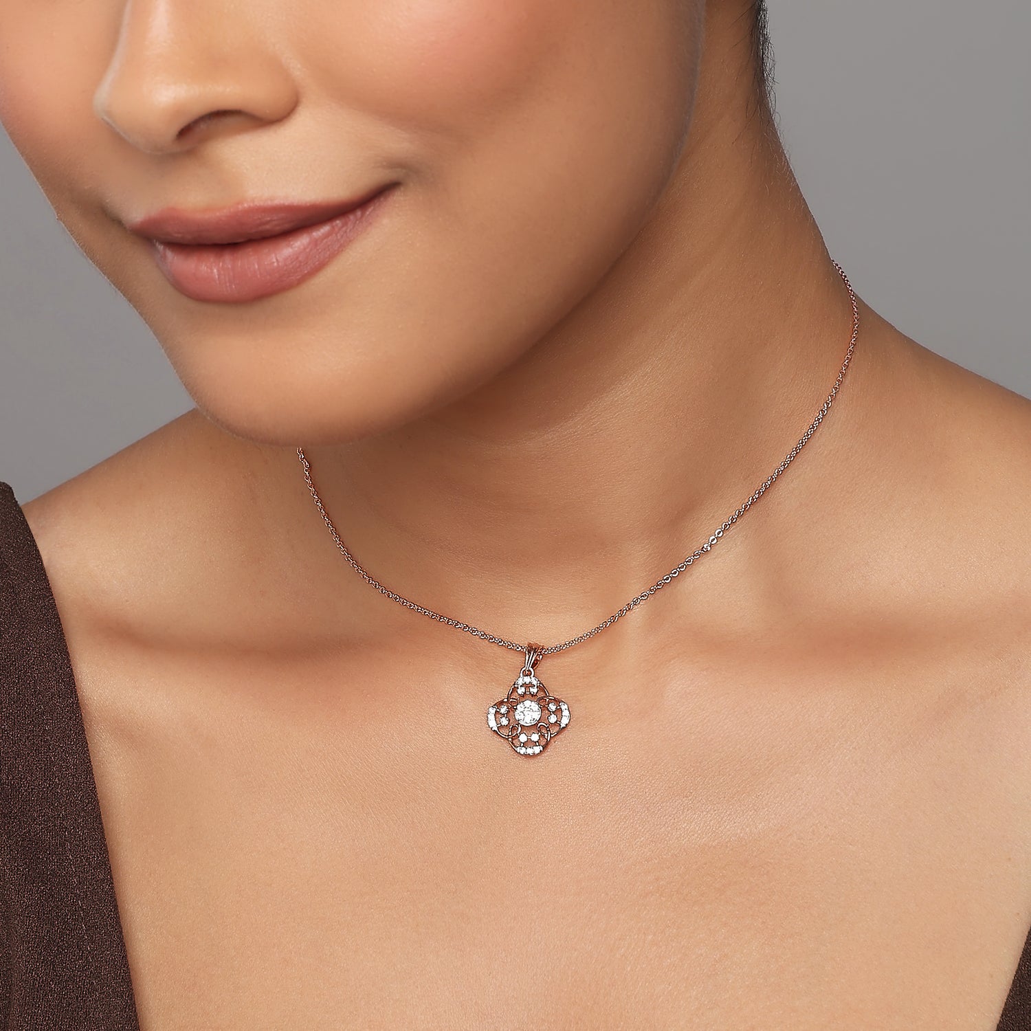 Graceful Floral Clover Pendant with Radiant Cluster Center