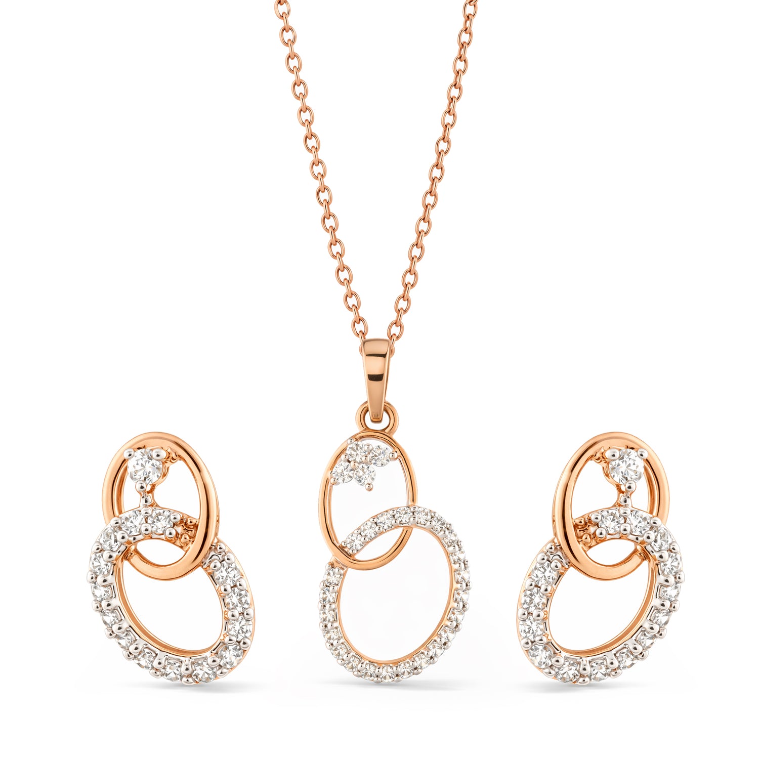 Graceful Interlocking Oval Pendant and Matching Stud Earring Set