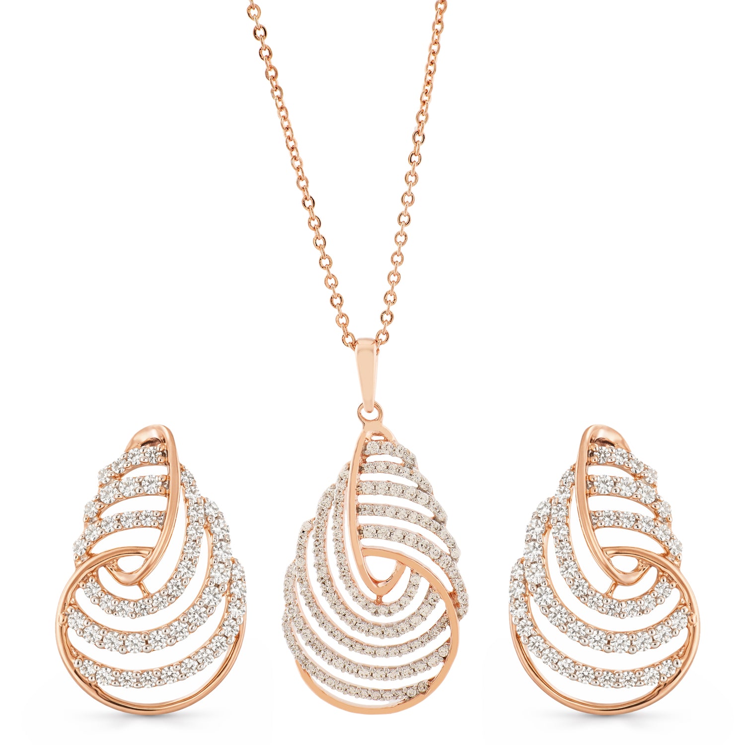 Graceful Swirling Teardrop Pendant and Matching Earrings for Timeless Elegance