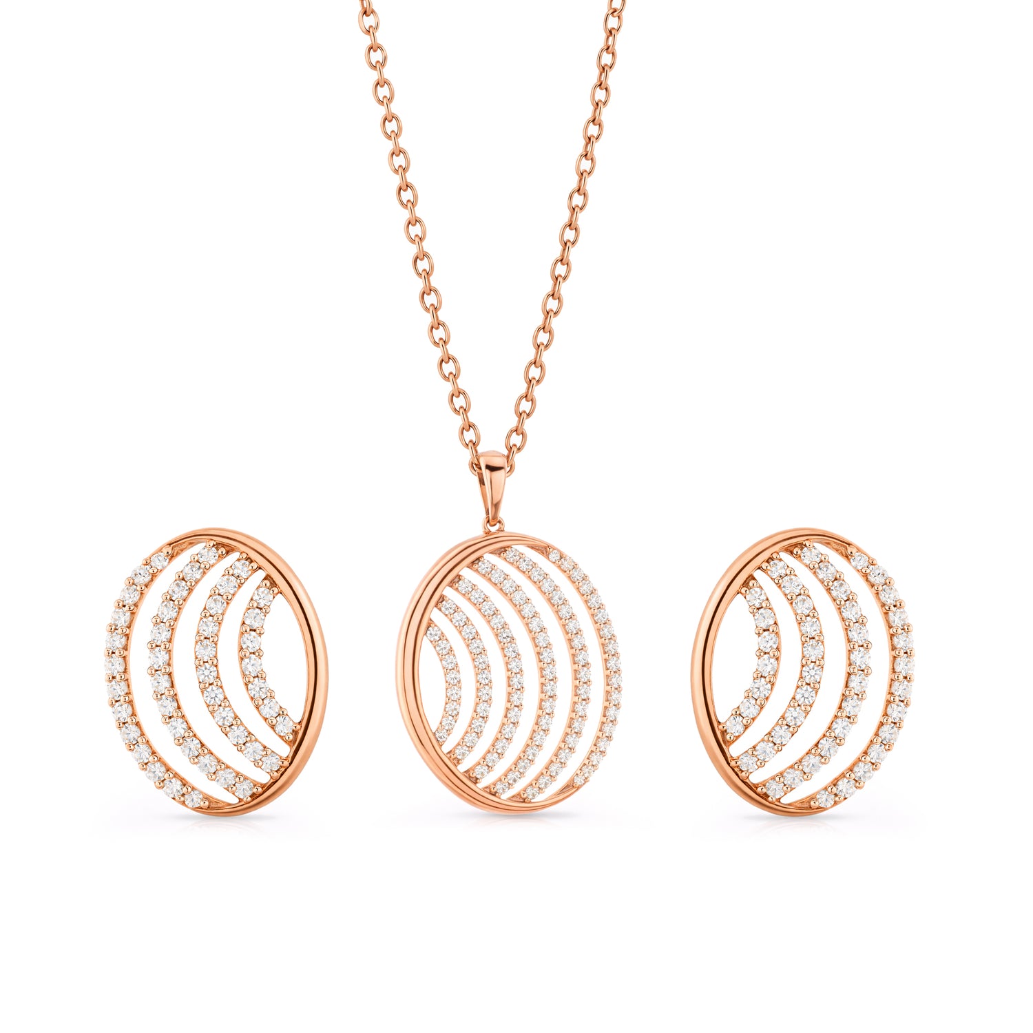 Radiant Celestial Arc Pendant and Earring Set for Eternal Grace