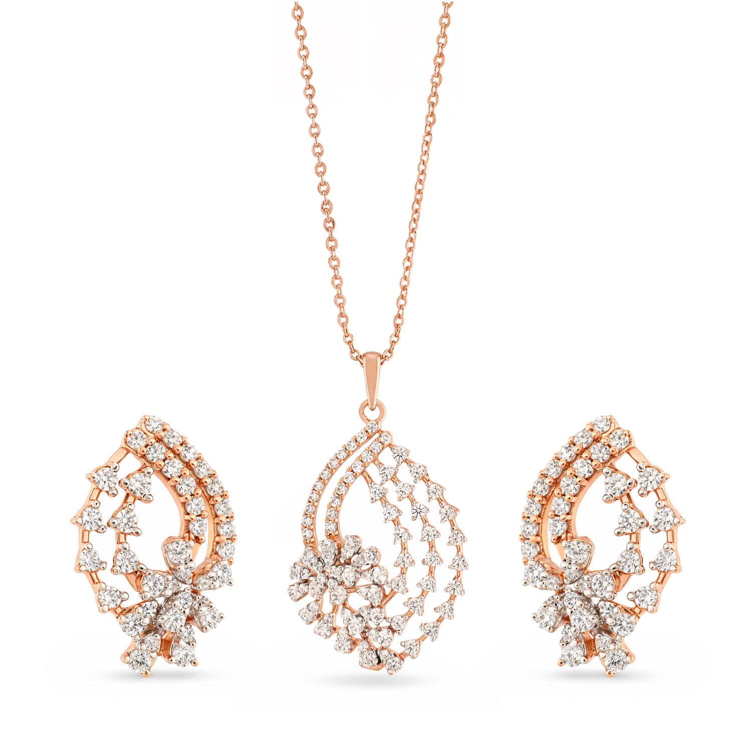 Elegance Personified Swirling Floral Pendant and Stud Earrings Jewelry Set