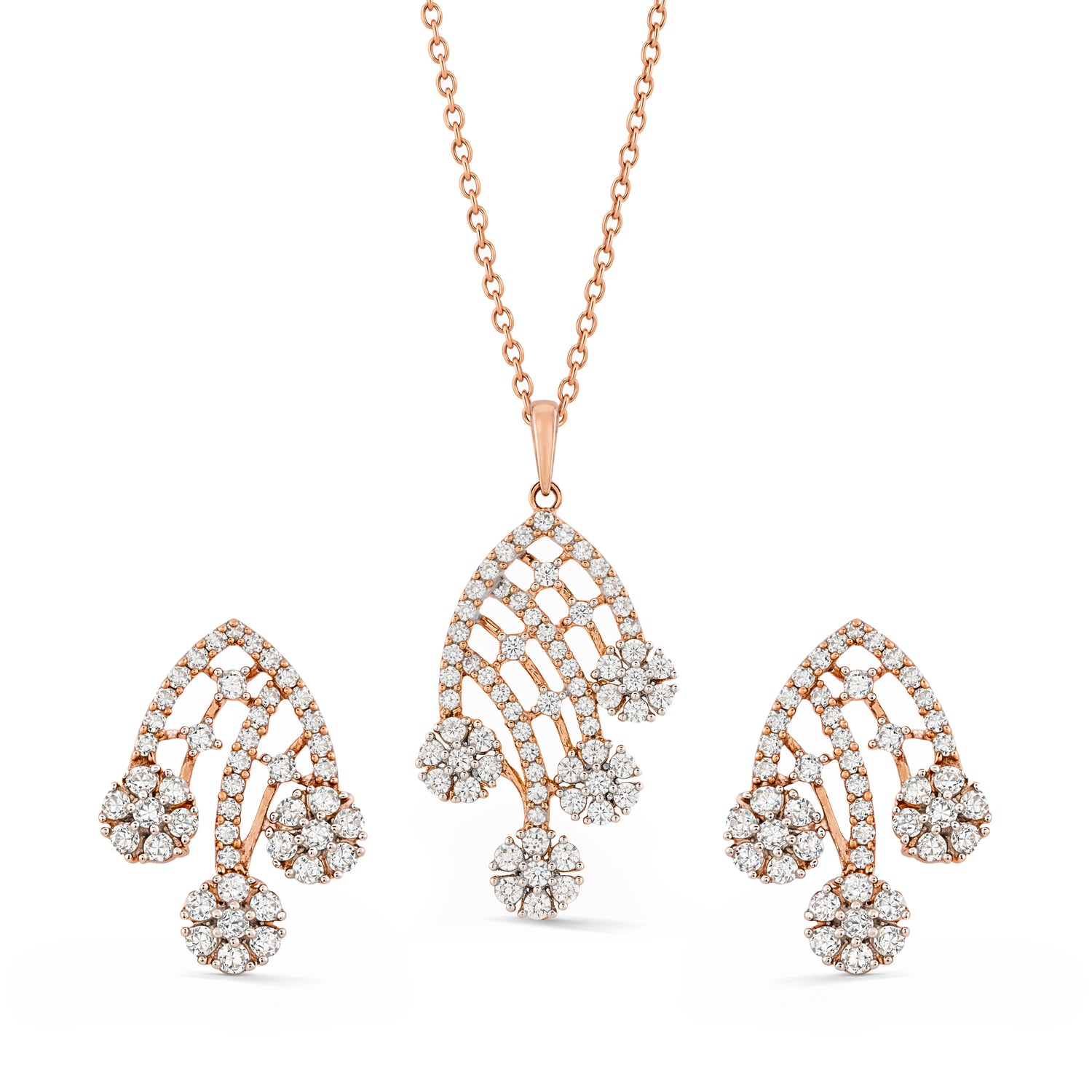 Exquisite Radiant Floral Lattice Pendant with Matching Statement Stud Earrings