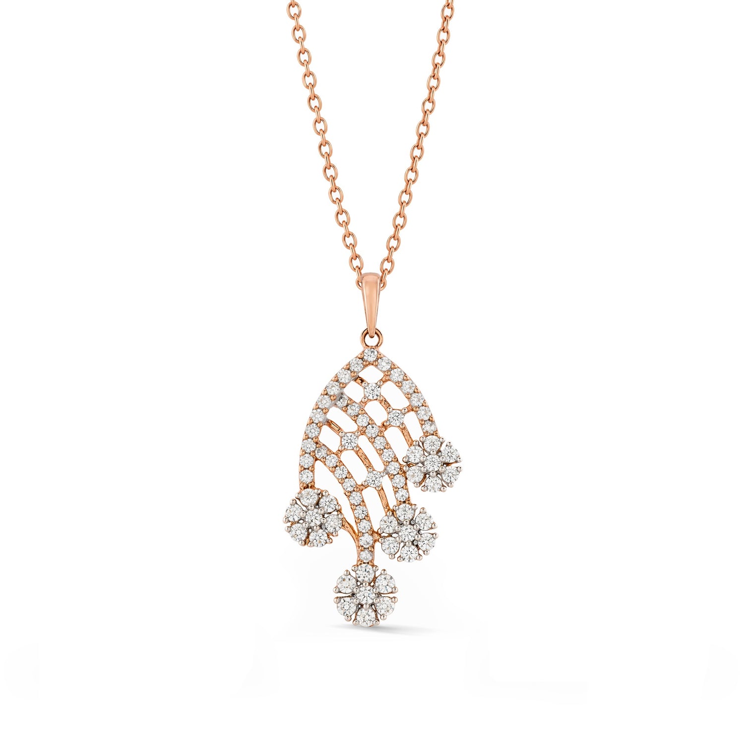 Flowing Leaf Drop Pendant with Clustered Floral Accents
