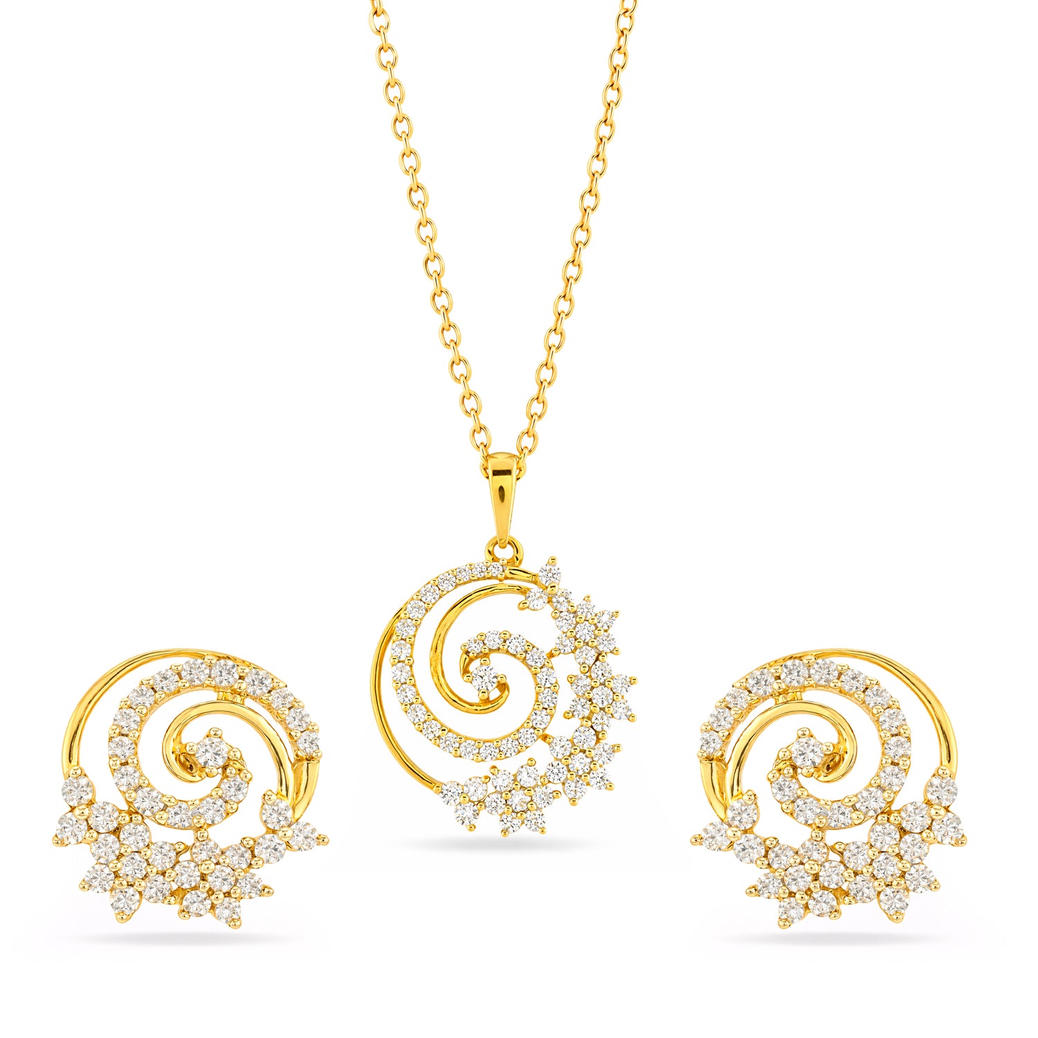 Enchanting Floral Swirl Pendant and Stud Earrings Matching Jewelry Set
