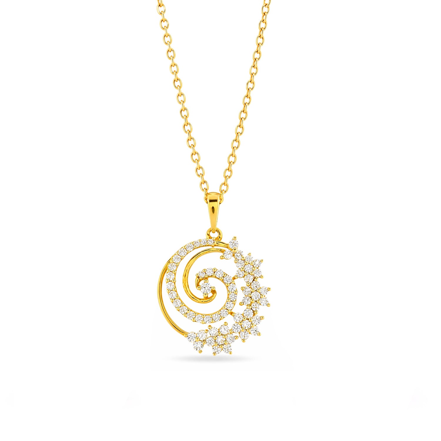 Celestial Spiral Crescent Pendant with Starry Grace