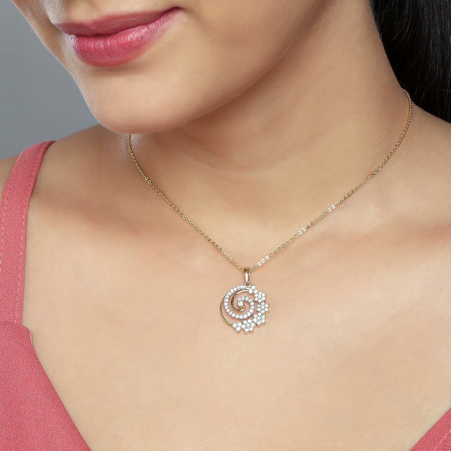Celestial Spiral Crescent Pendant with Starry Grace