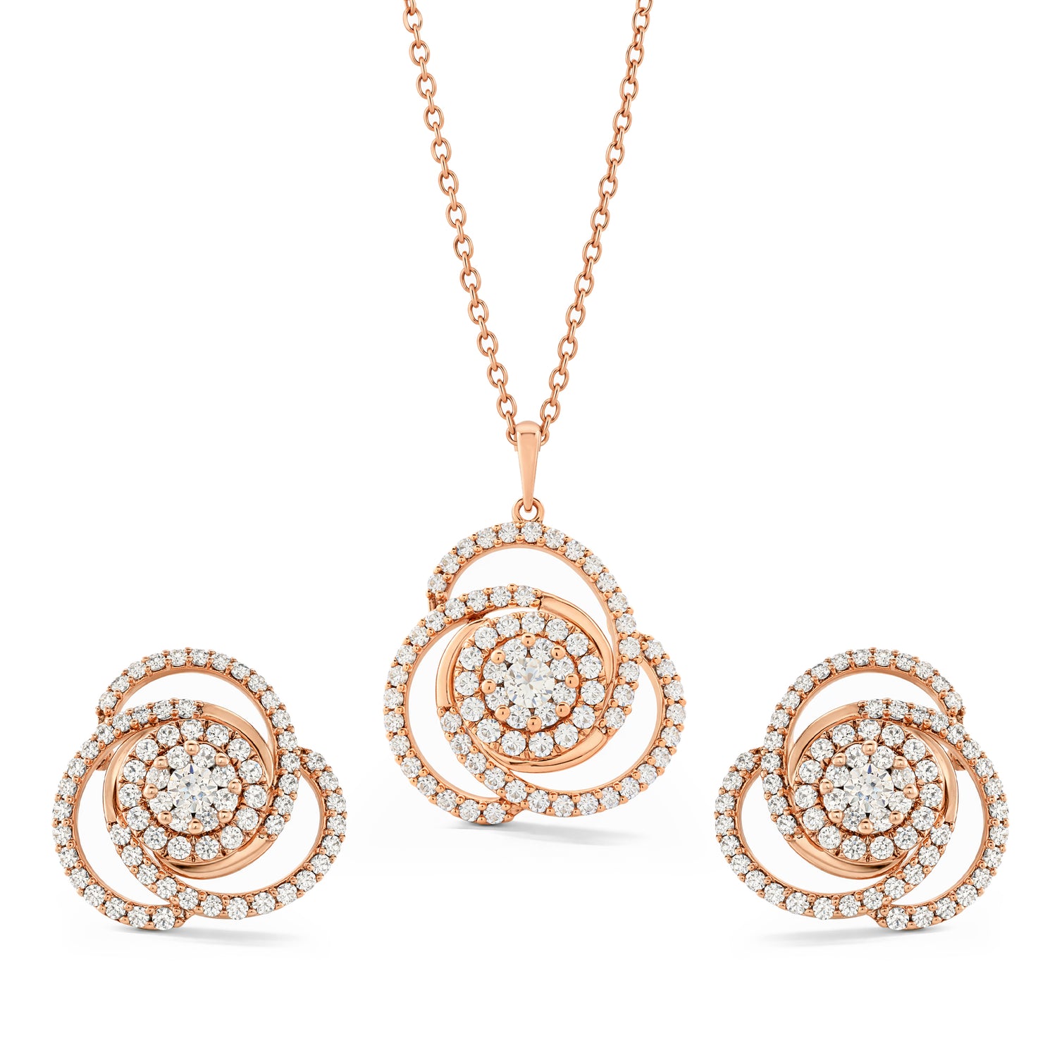 Enchanting Eternal Swirl Floral Pendant and Matching Stud Earring Set