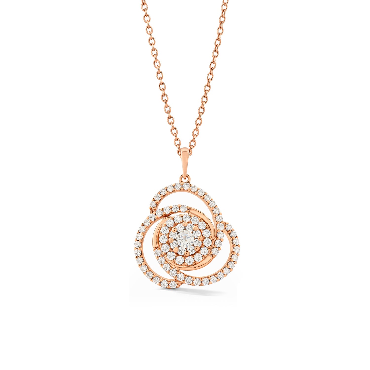 Intertwined Swirl Halo Pendant with Radiant Center Design