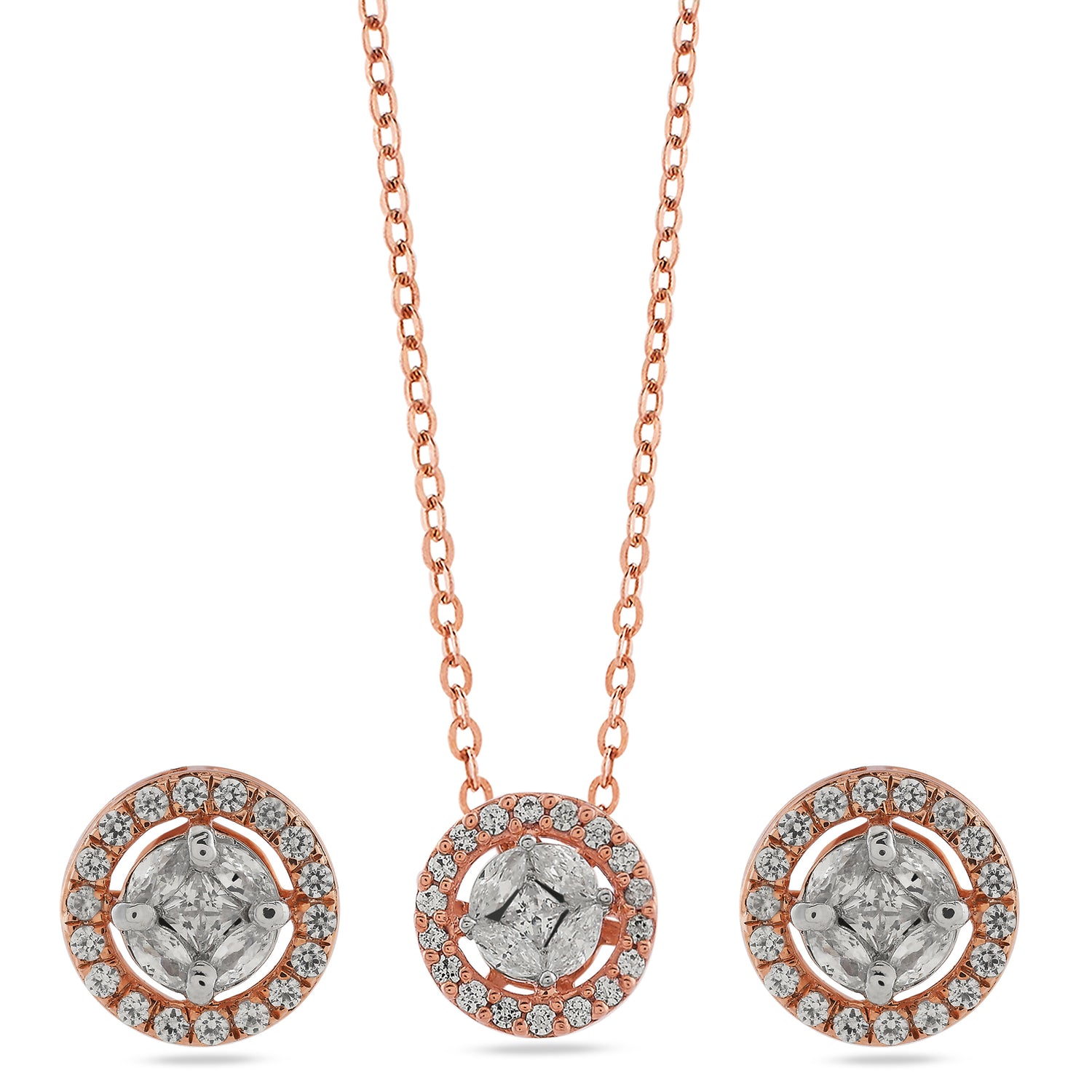 Elegant Radiance Cushion-Cut Cluster Pendant and Stud Earrings Jewelry Set