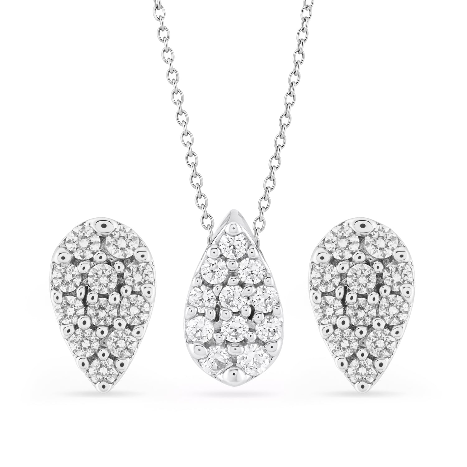 Sparkling Pear Shaped Cluster Pendant and Stud Earrings Set