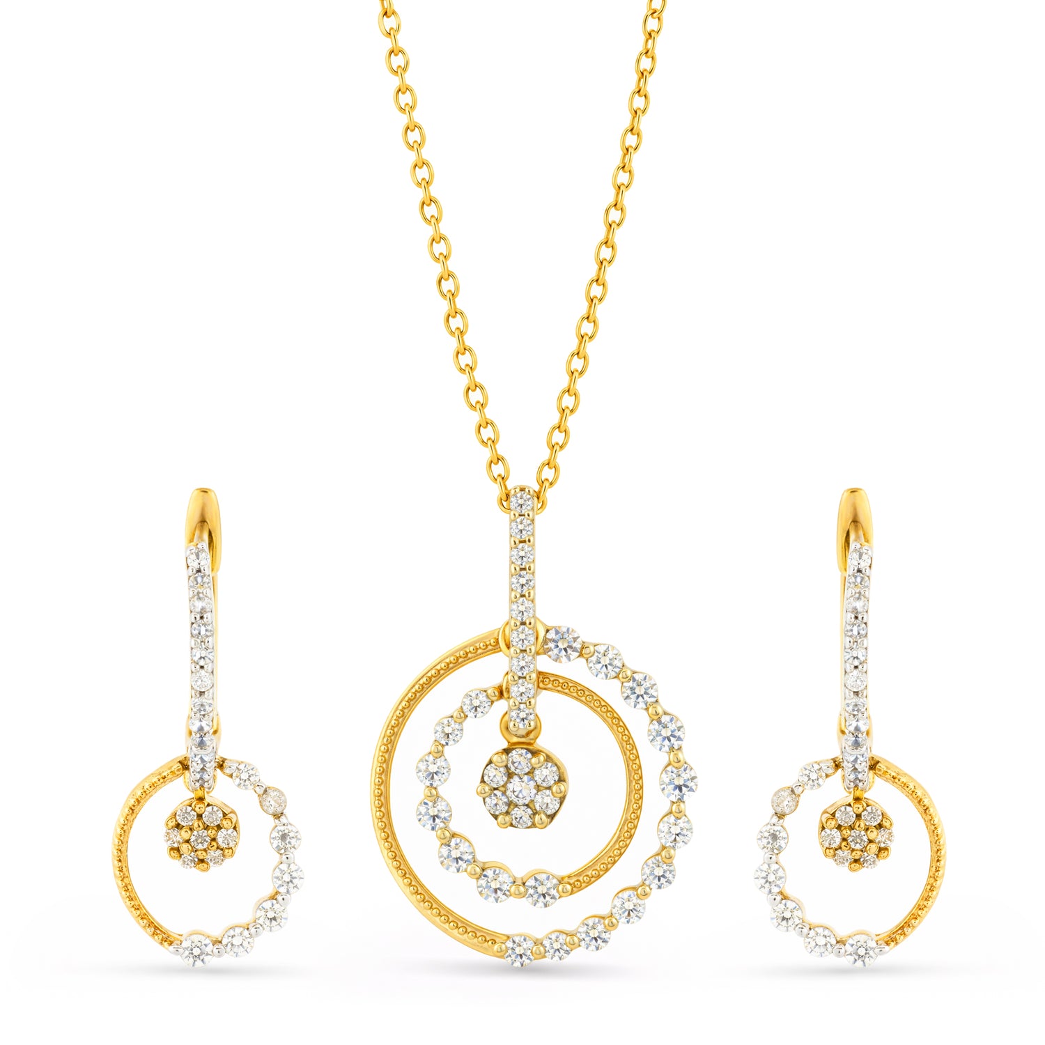 Luminous Circular Harmony Pendant and Drop Earring Jewelry Set