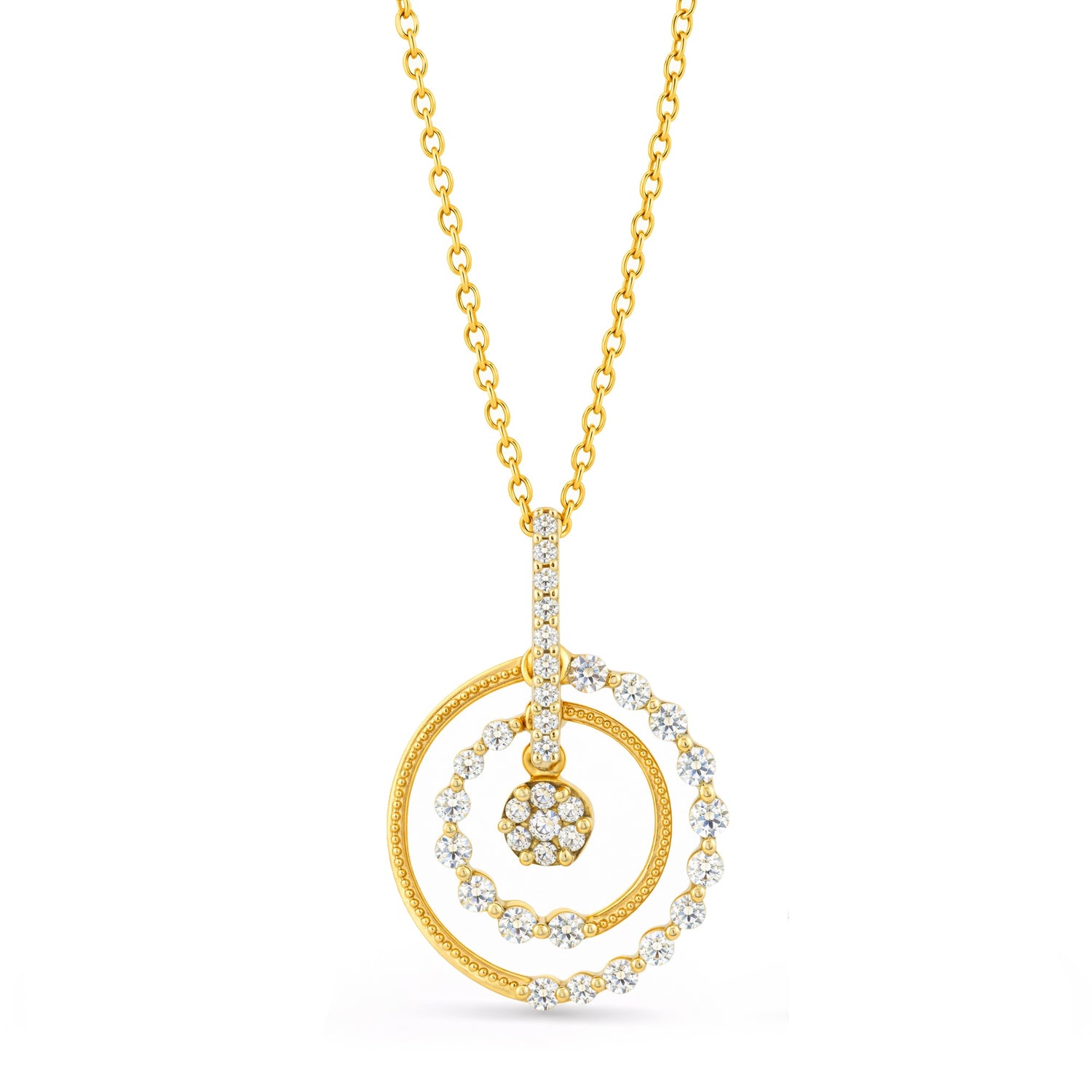 Radiant Double Halo Pendant with Contemporary Circular Elegance