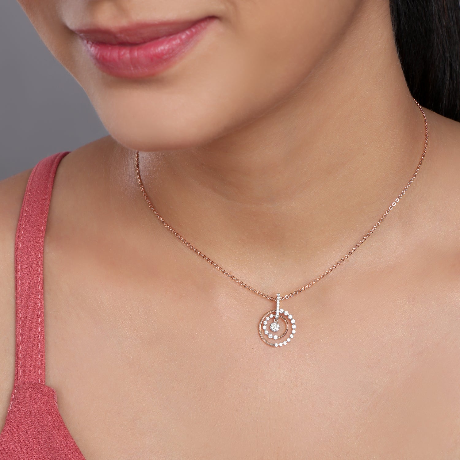 Radiant Double Halo Pendant with Contemporary Circular Elegance