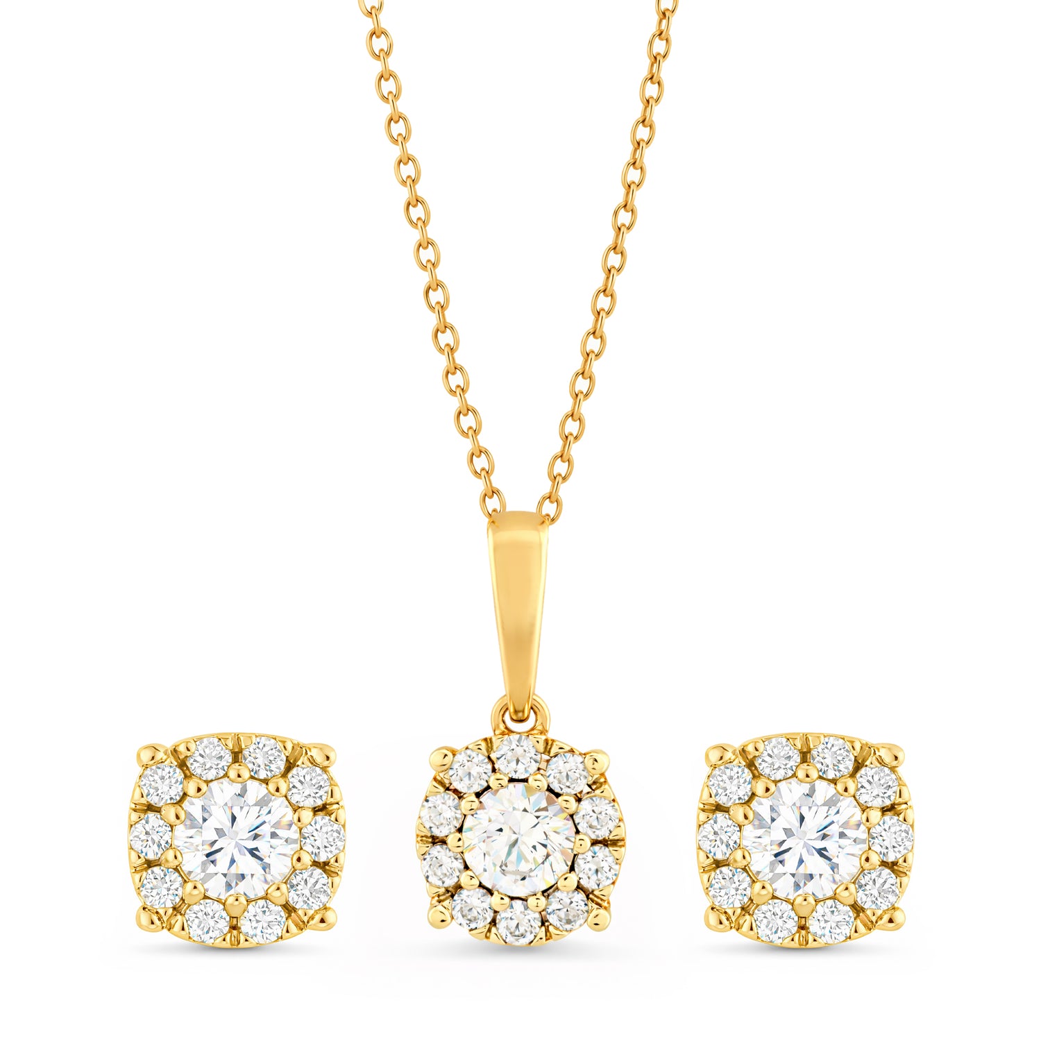 Radiant Halo Floral Cluster Pendant and Matching Stud Earrings