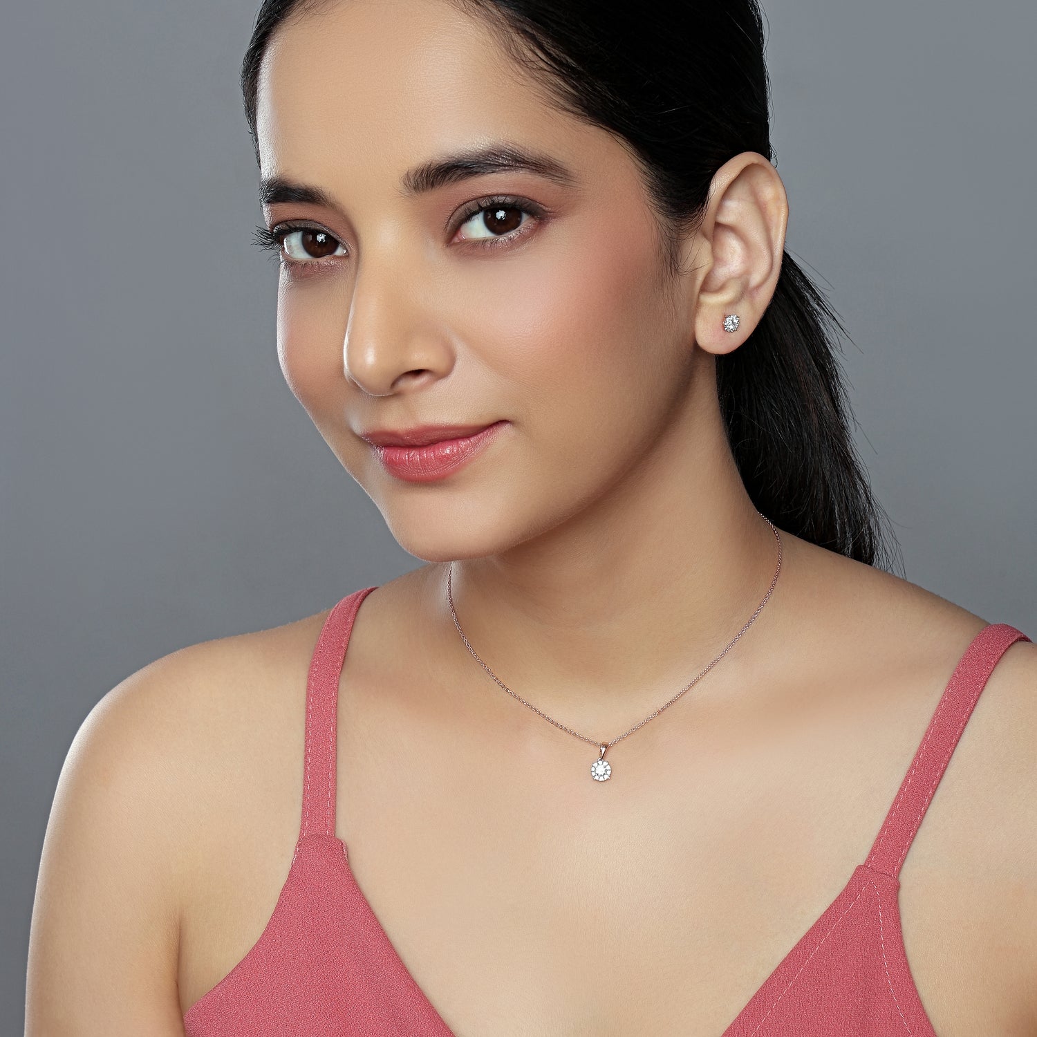 Radiant Halo Floral Cluster Pendant and Matching Stud Earrings