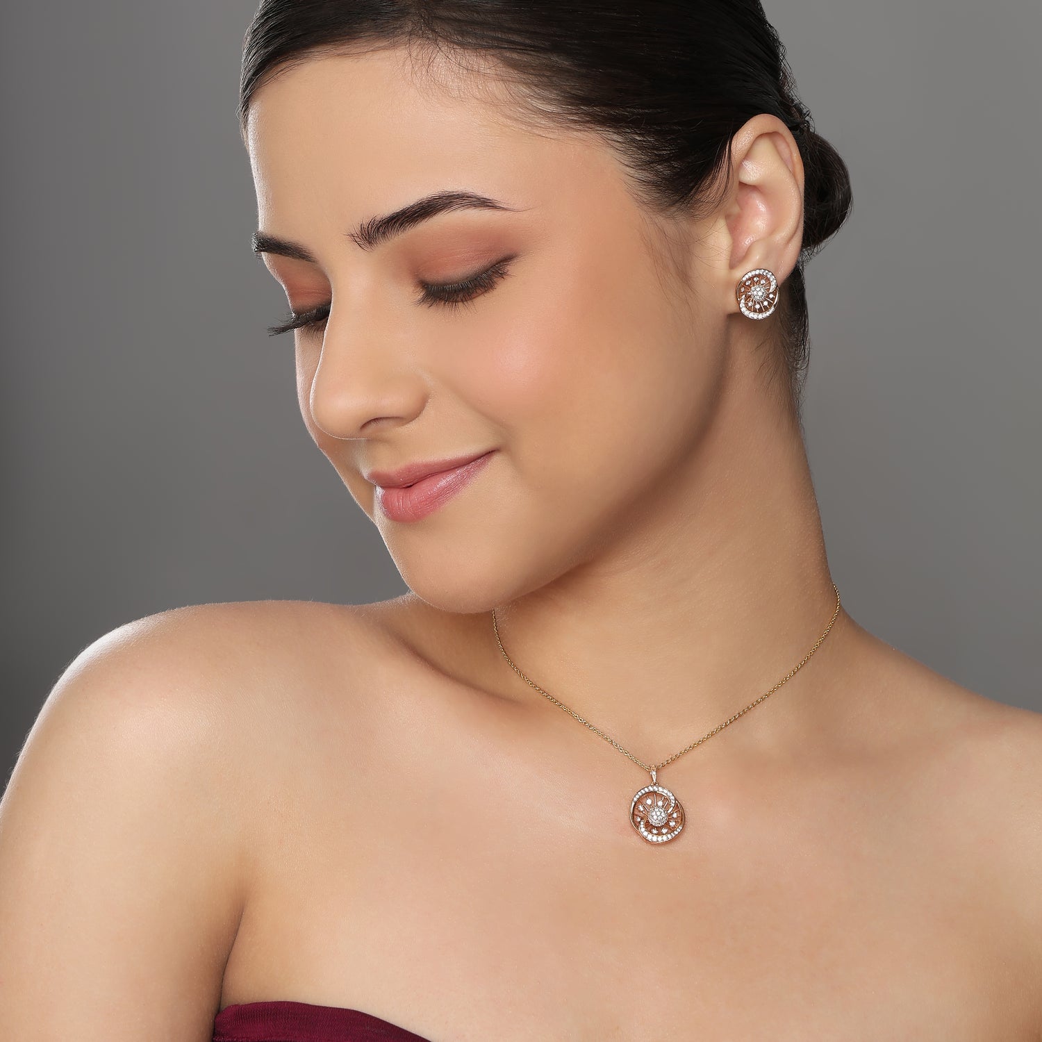 Celestial Radiance Circular Pendant and Earring Set for Eternal Grace
