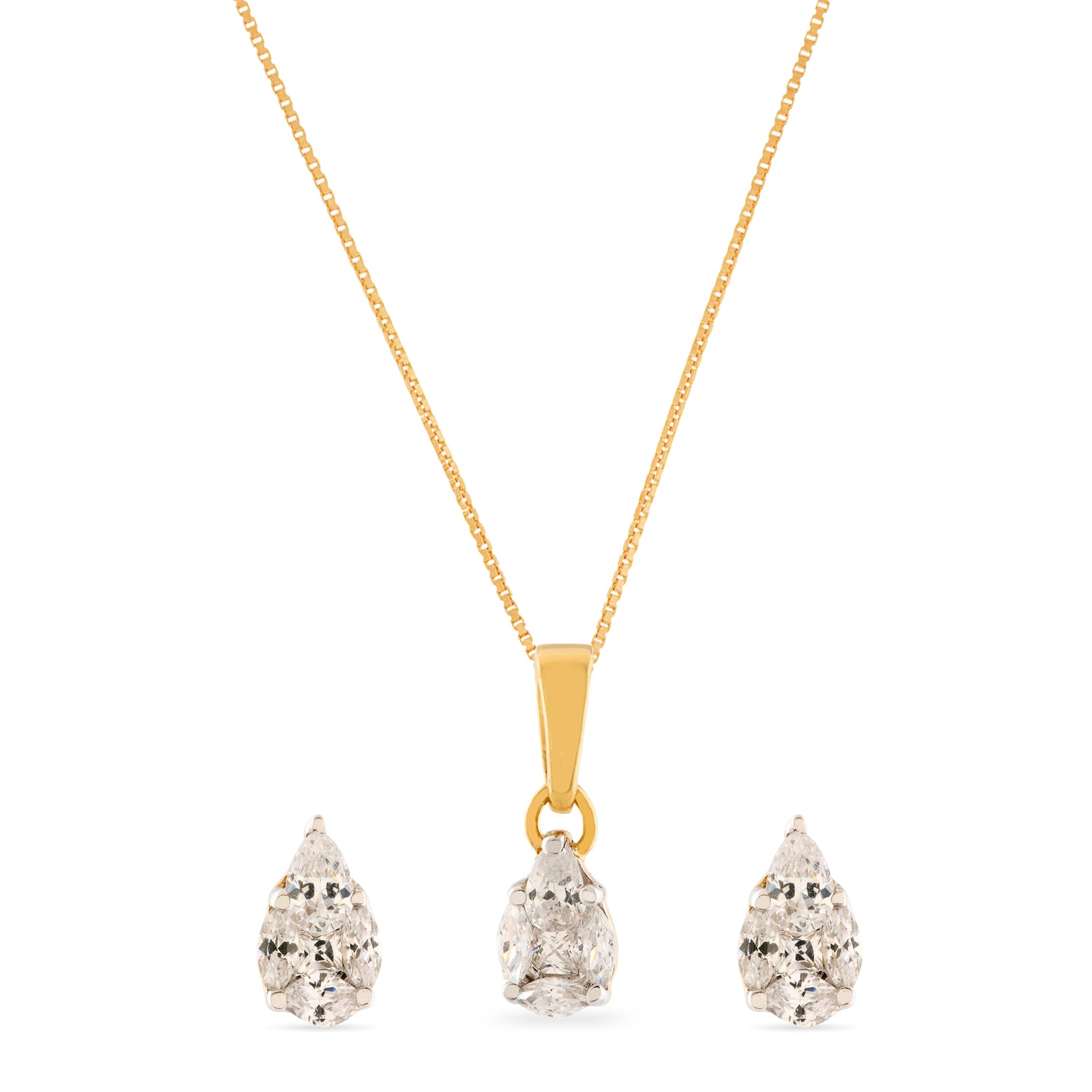 Graceful Pear Cut Sparkling Pendant and Matching Stud Earrings Set