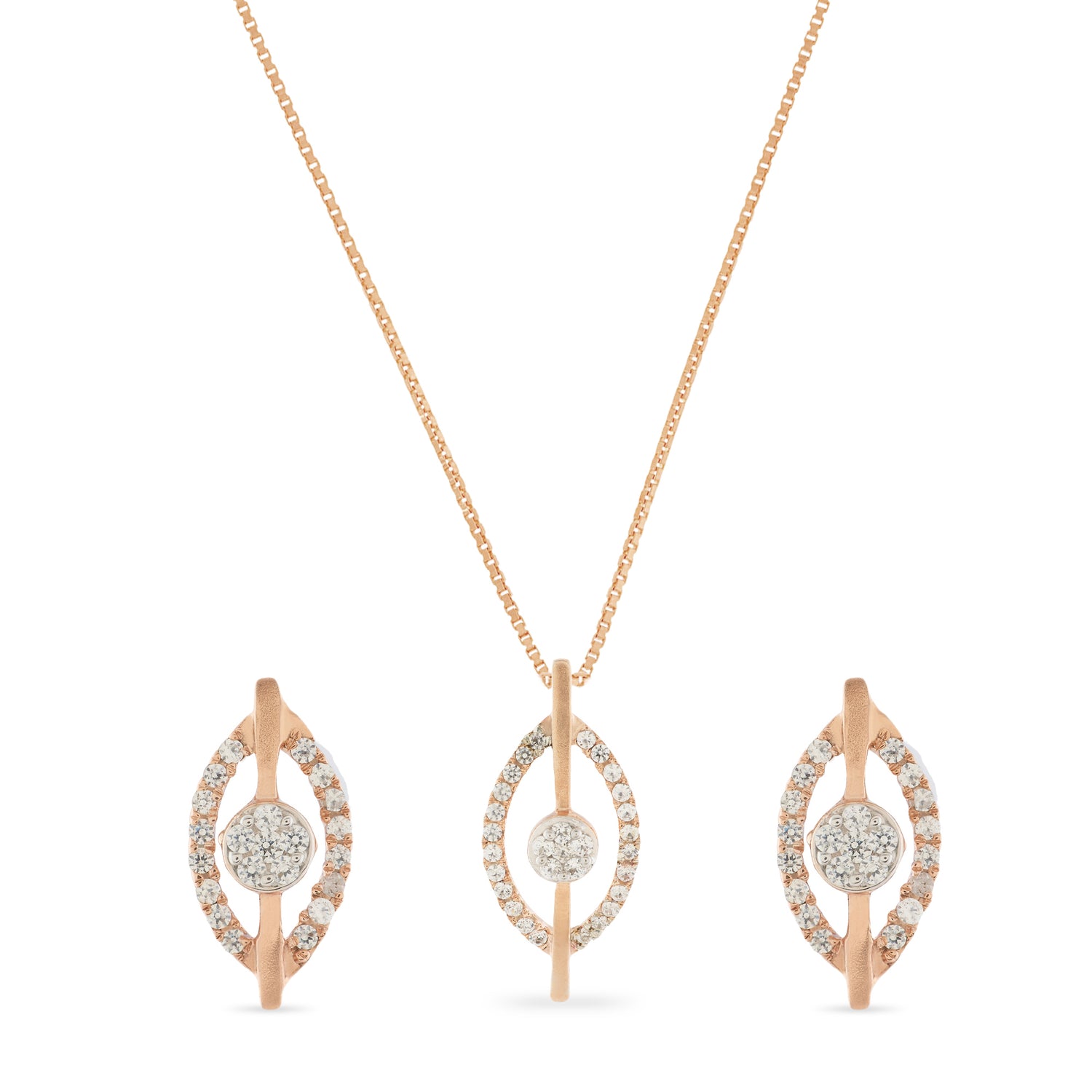 Radiant Marquise Gaze Pendant and Sophisticated Matching Stud Earring Set