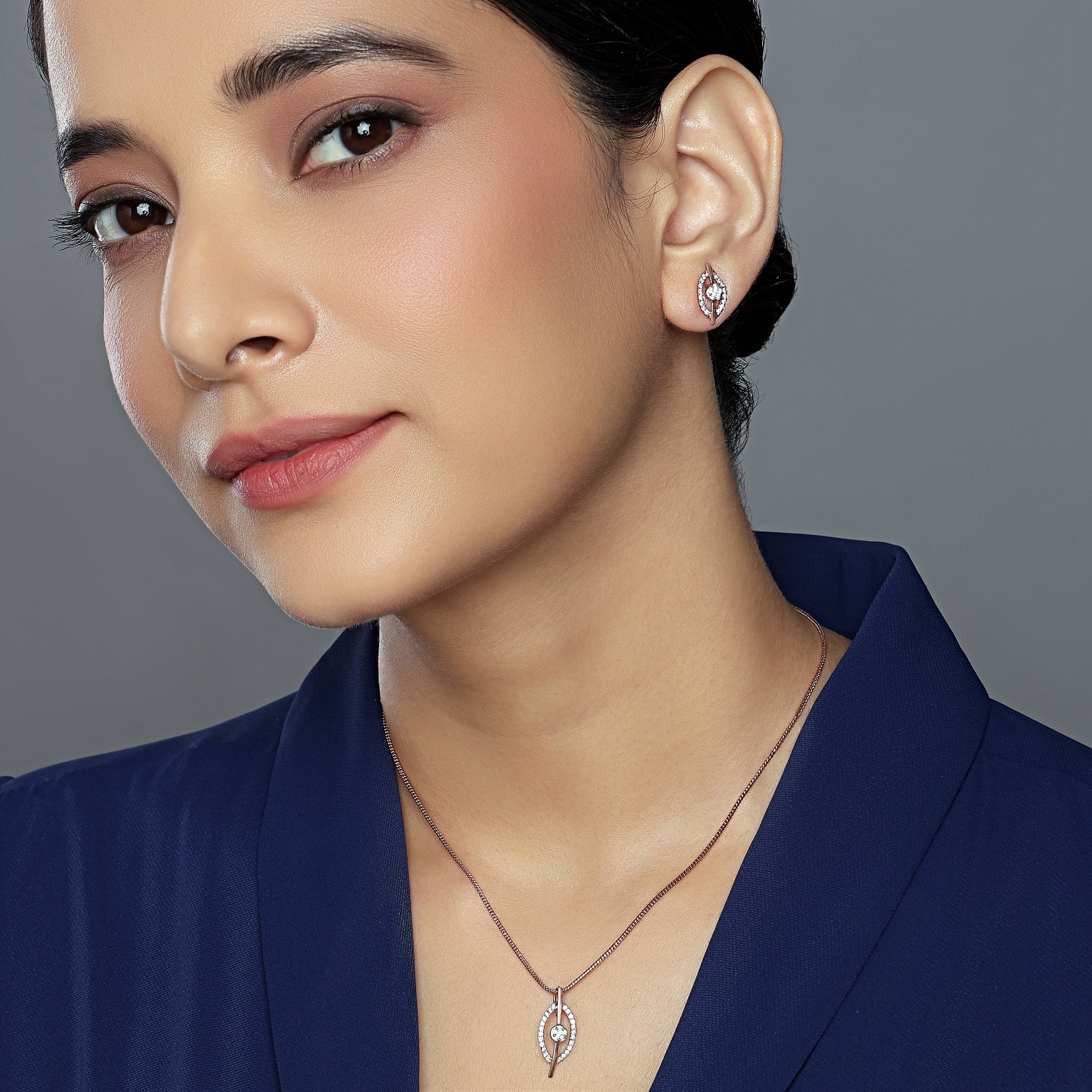 Radiant Marquise Gaze Pendant and Sophisticated Matching Stud Earring Set