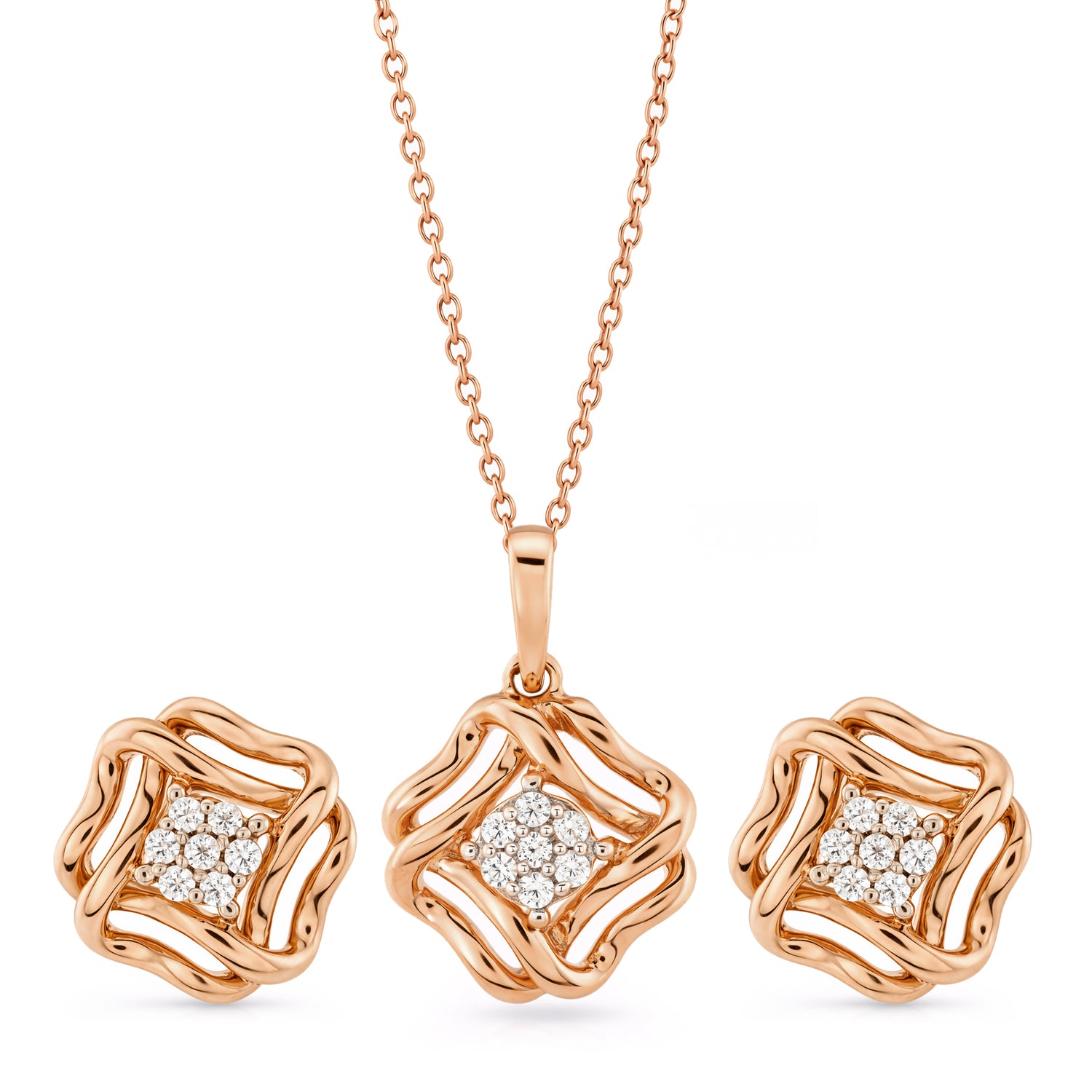 Enchanting Woven Swirl Floral Pendant and Stud Earrings Jewelry Set