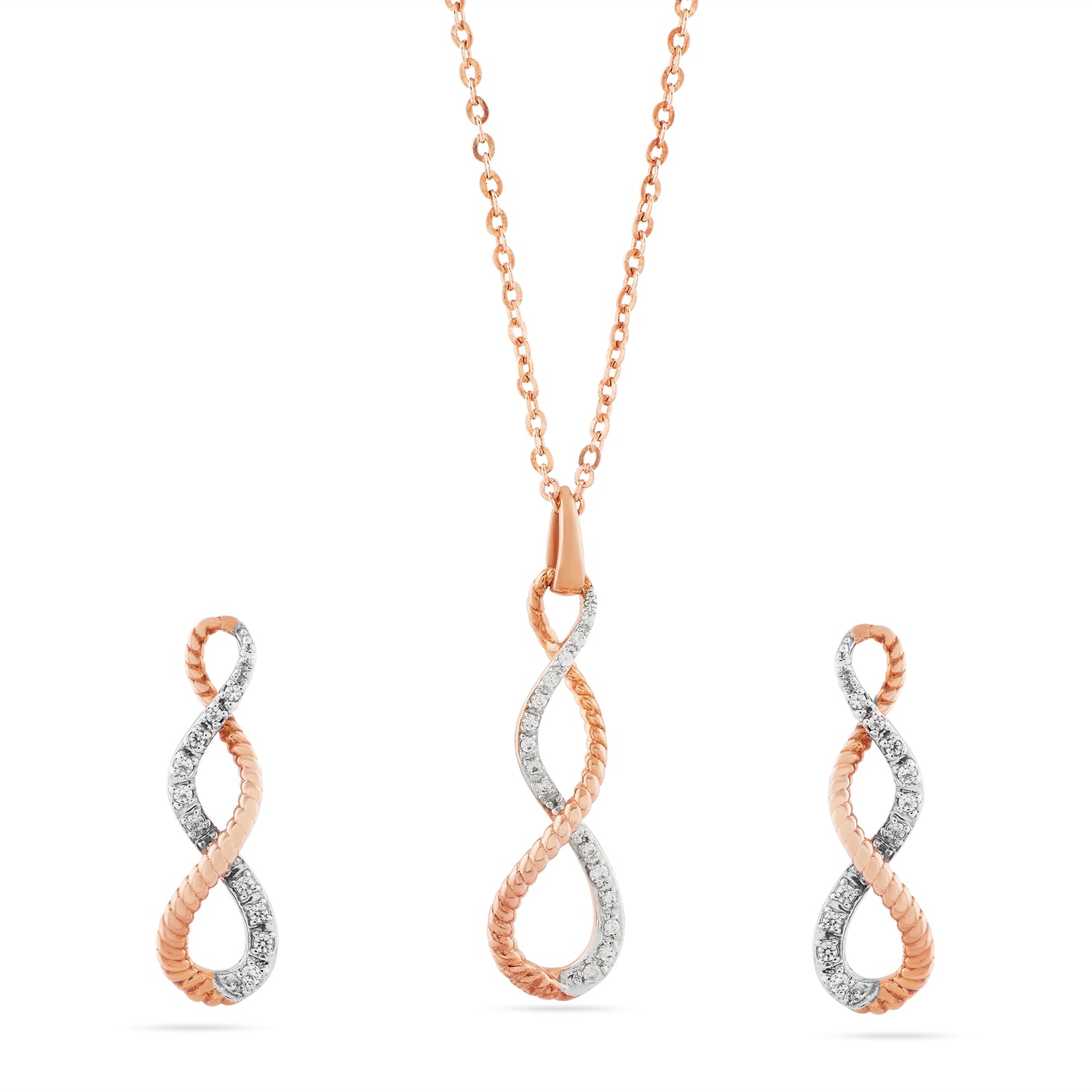 Elegant Twisting Infinite Embrace Pendant and Matching Earring Set