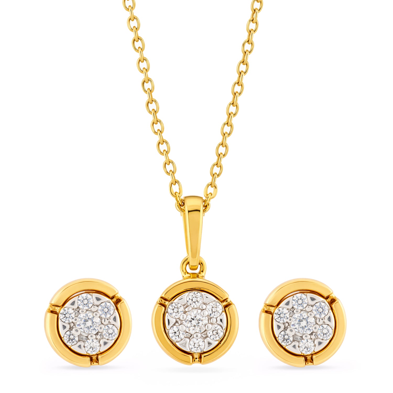 Radiant Eternal Circle Pave Pendant and Matching Stud Earring Set