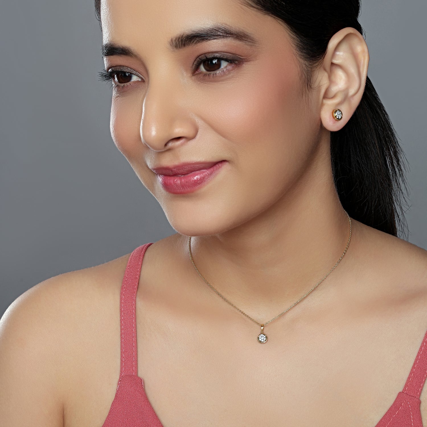 Radiant Eternal Circle Pave Pendant and Matching Stud Earring Set