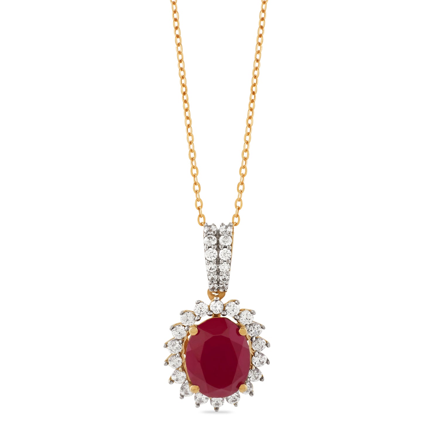 Elegant Oval Crimson Stone Pendant Surrounded by Radiant Floral Halo