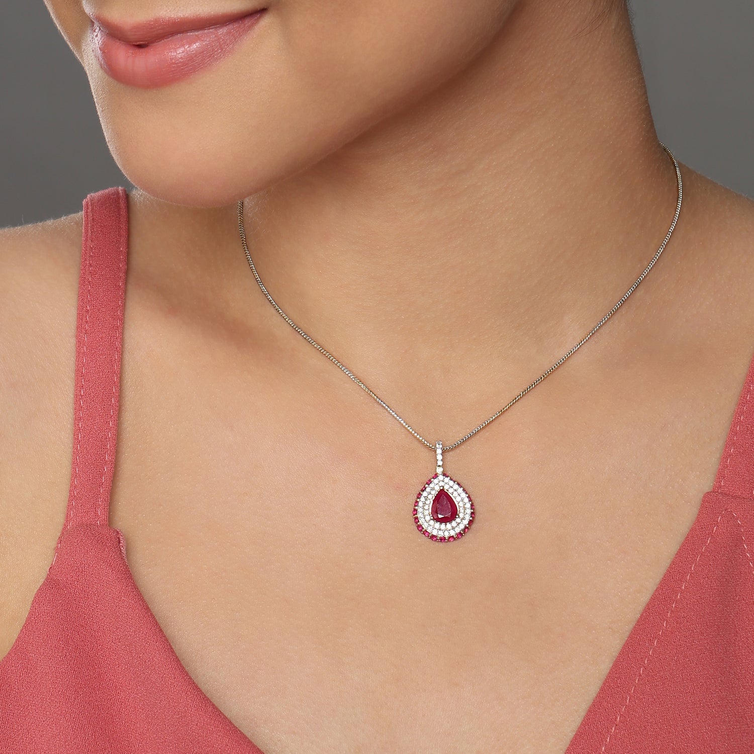 Opulent Double Halo Teardrop Pendant with Regal Charm