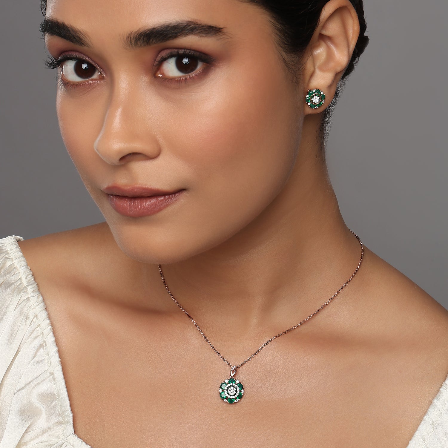 Enchanting Timeless Floral Petal Pendant And Matching Stud Earring Set