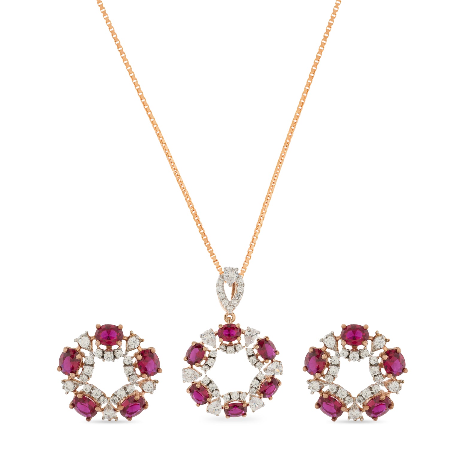 Enchanting Red Floral Pendant and Matching Stud Earring Set