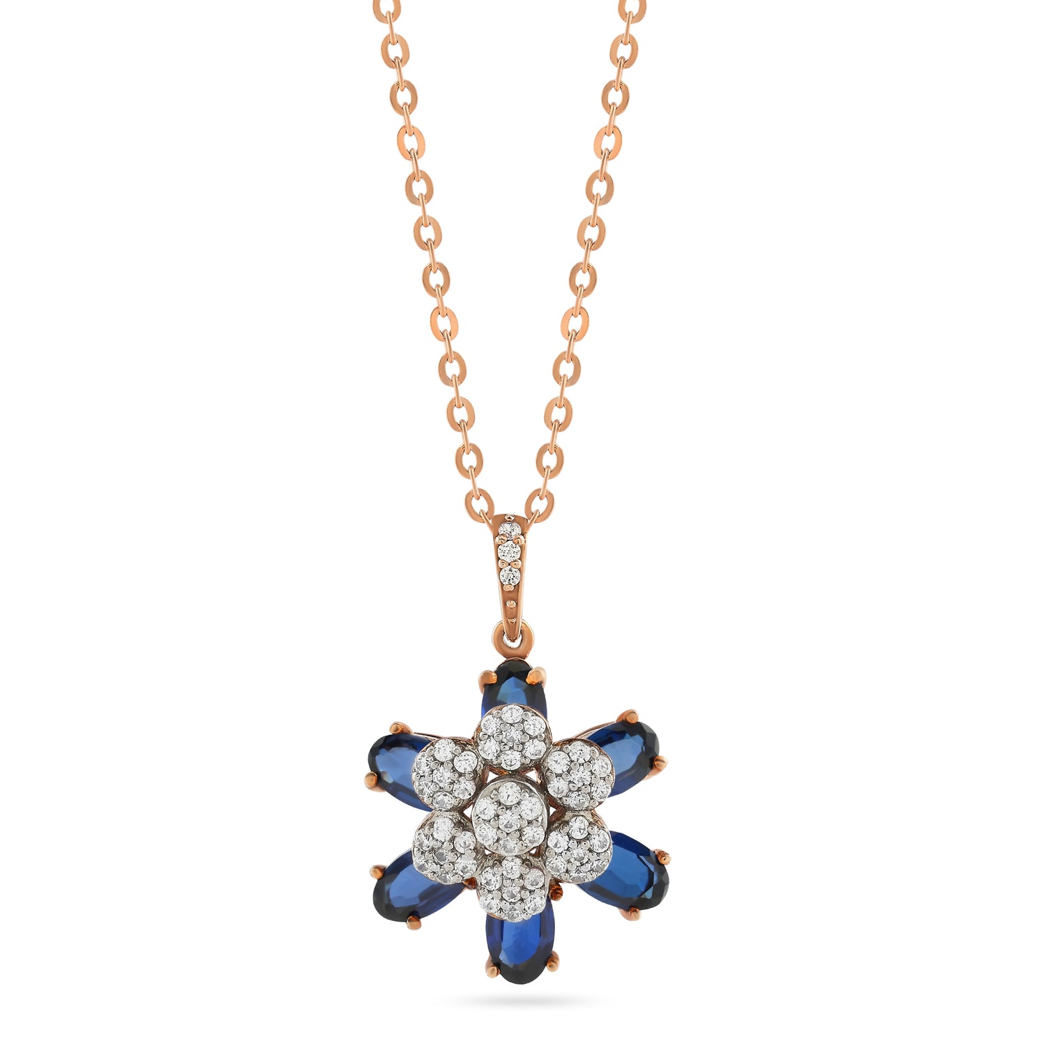 Elegant Floral Starburst Pendant Featuring Brilliant Center Pave And Petals