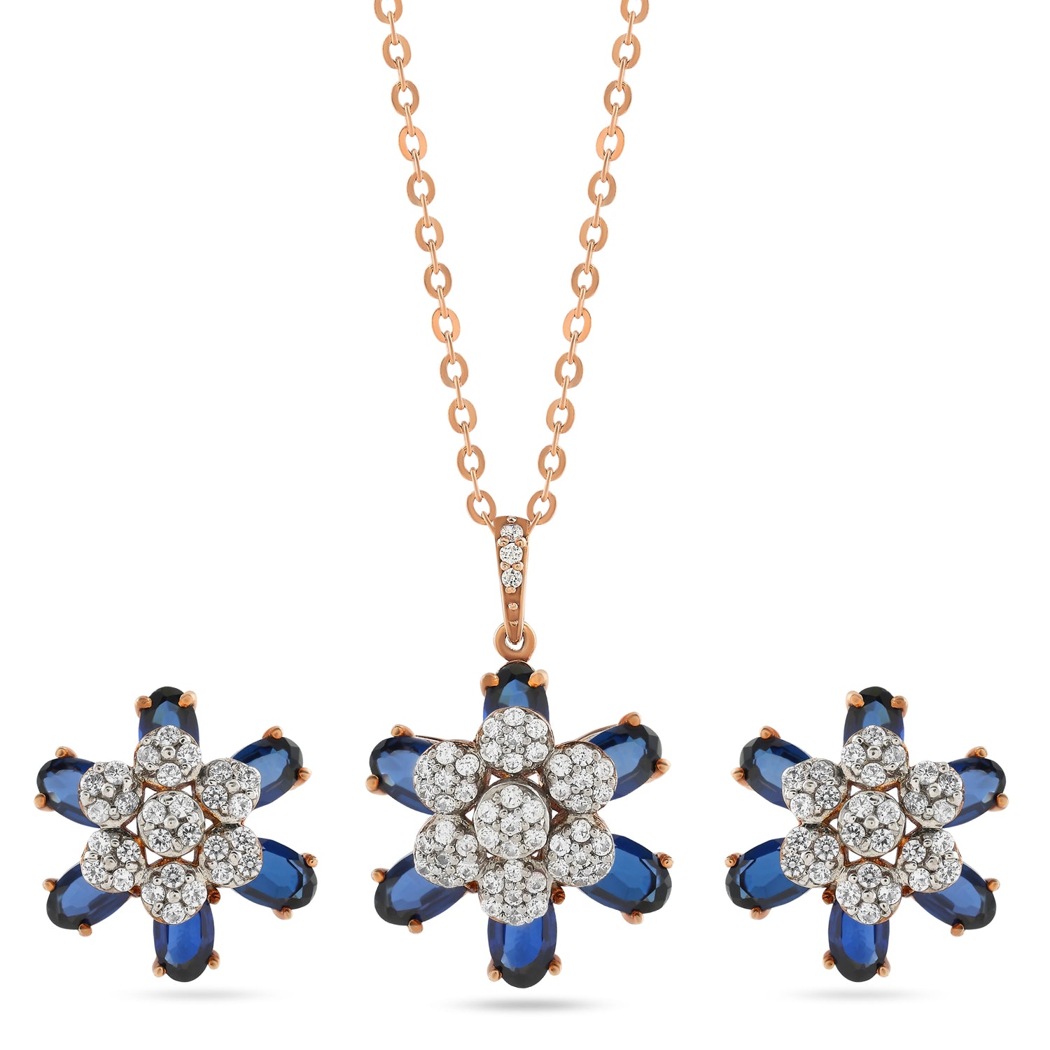 Enchanting Floral Bloom Pendant and Matching Stud Earring Set