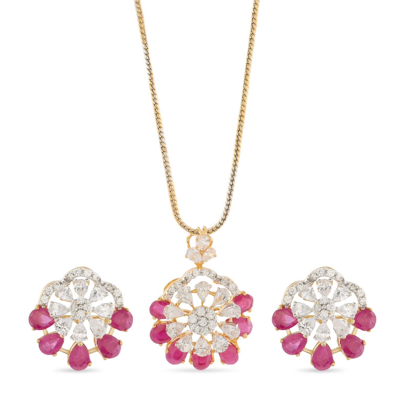 Radiant Petal Blossom Pendant with Matching Floral Stud Earrings Set