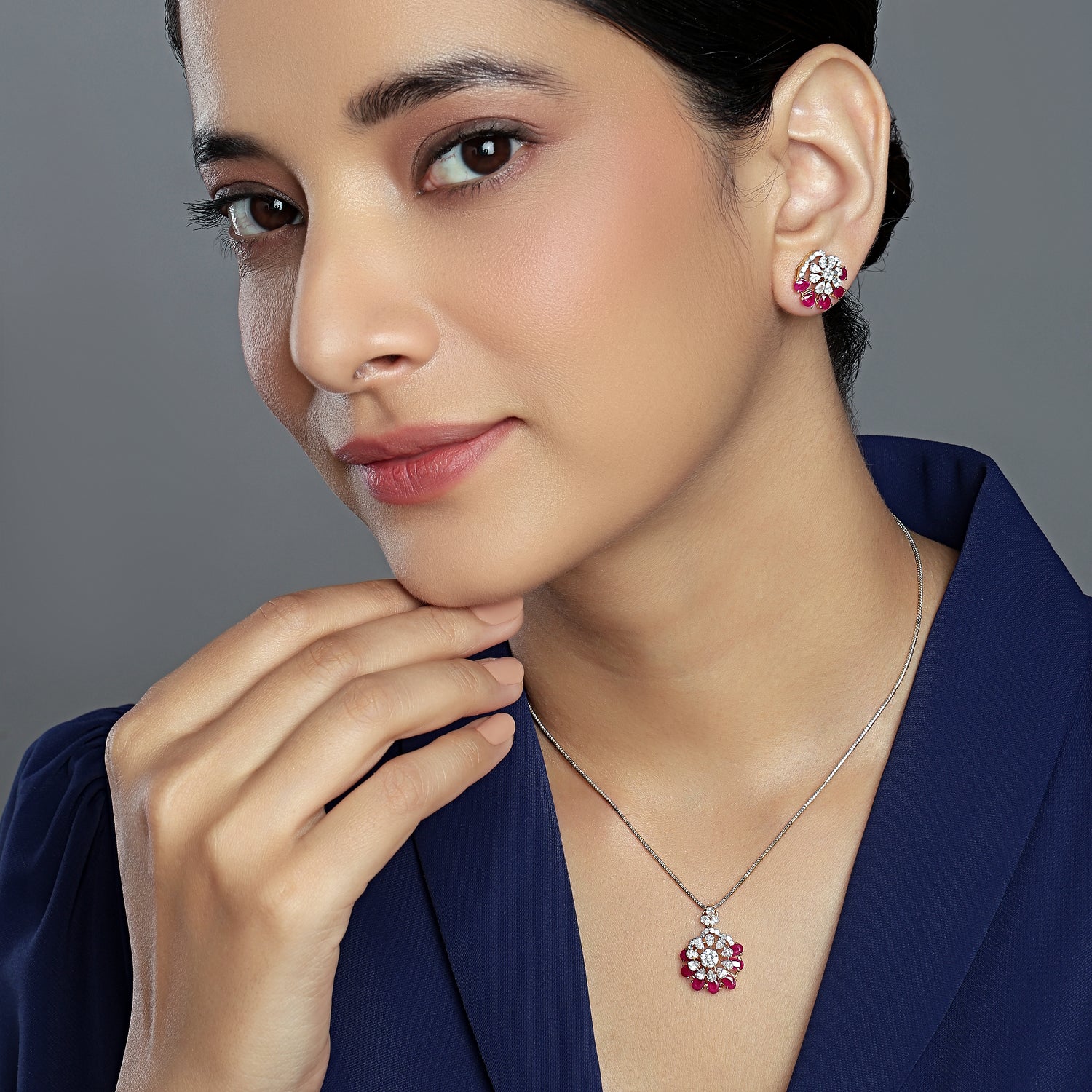Radiant Petal Blossom Pendant with Matching Floral Stud Earrings Set