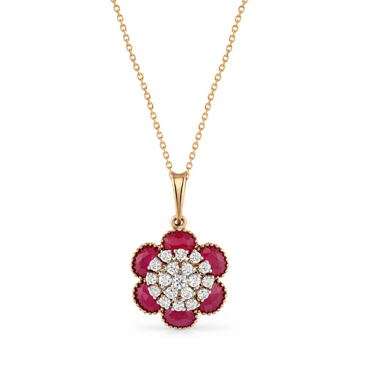 Elegant Floral Radiant Pendant with Shimmering Accents and Crimson Petals