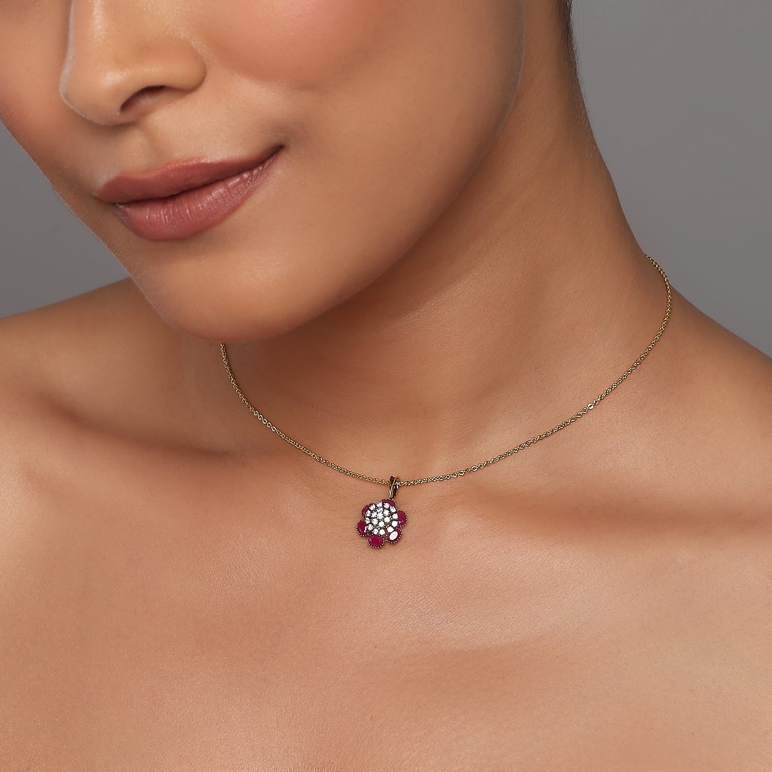 Elegant Floral Radiant Pendant with Shimmering Accents and Crimson Petals