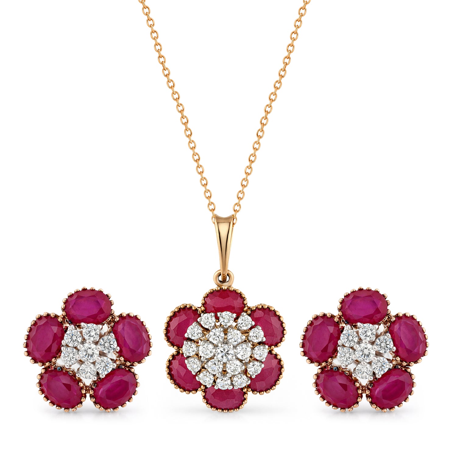Elegant Radiant Floral Bloom Pendant And Matching Earring Jewelry Set