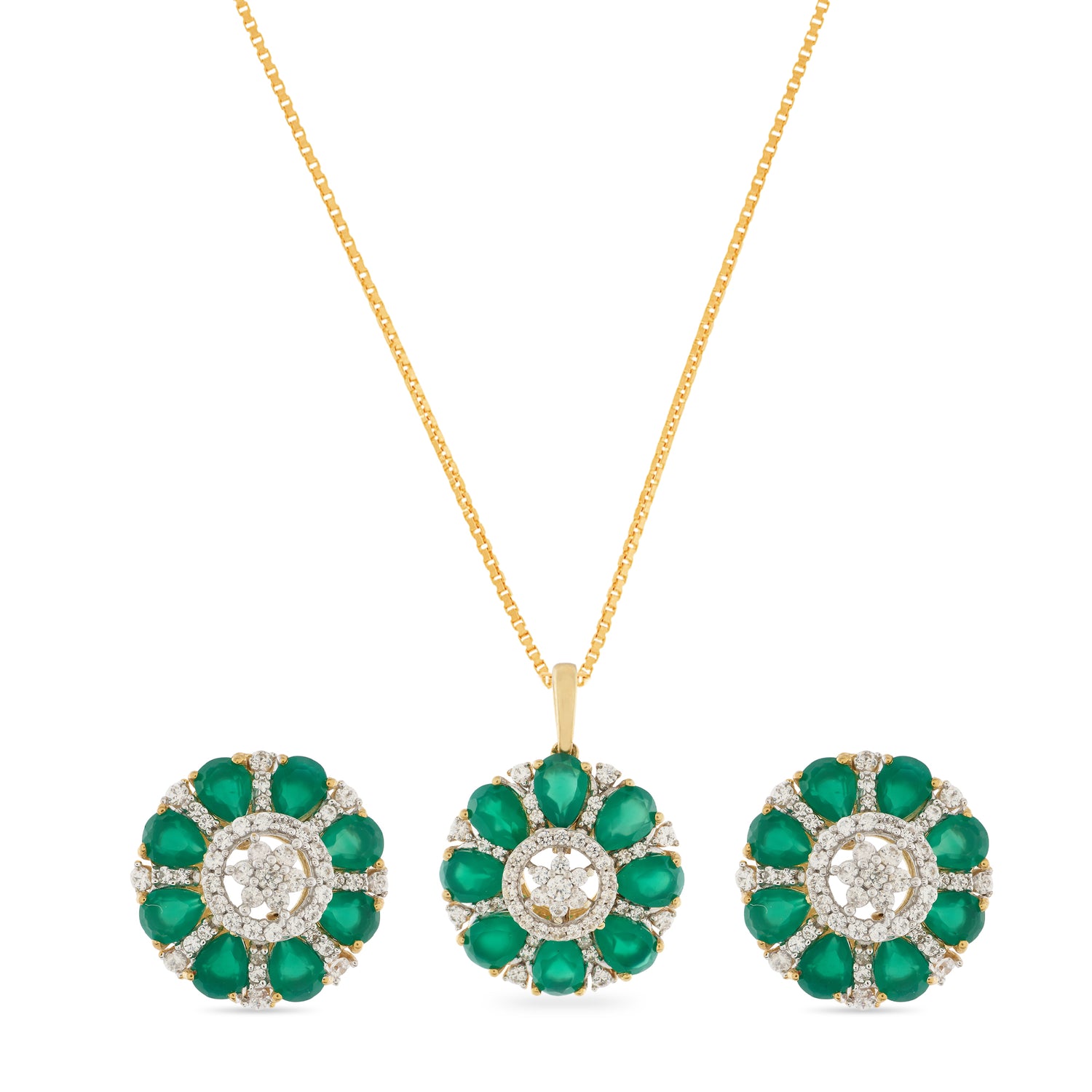 Radiant Verdant Floral Pendant and Stud Earrings Jewelry Set