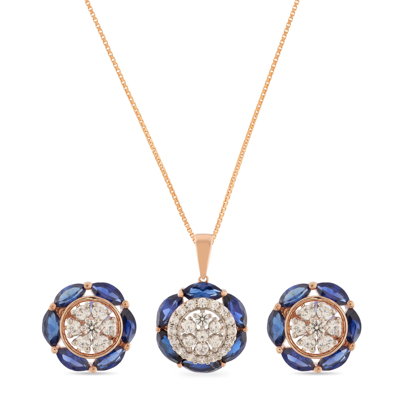 Ethereal Midnight Bloom Floral Pendant and Matching Stud Earring Set