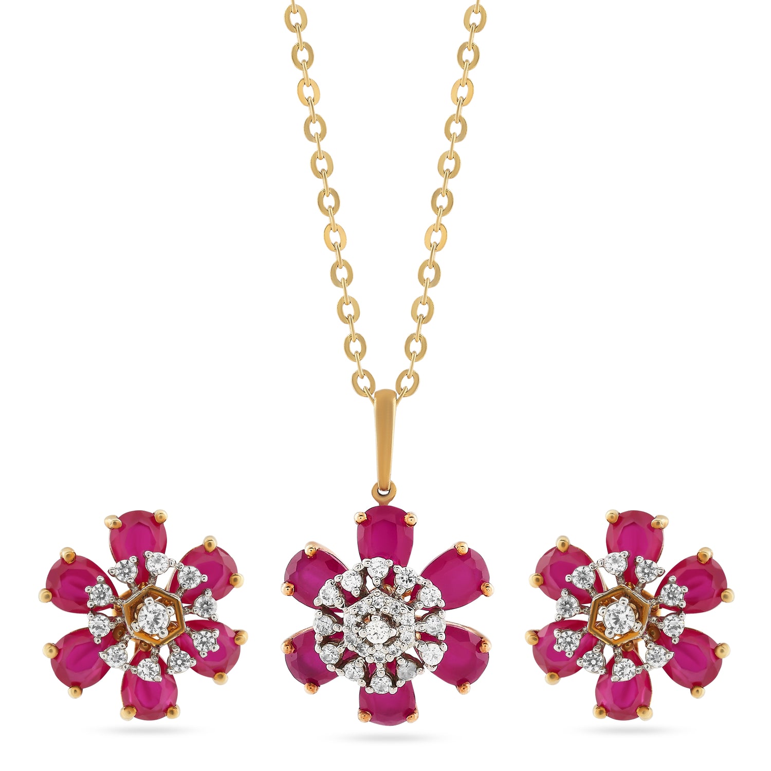 Elegant Floral Bloom Pendant and Stud Earring Set for Women