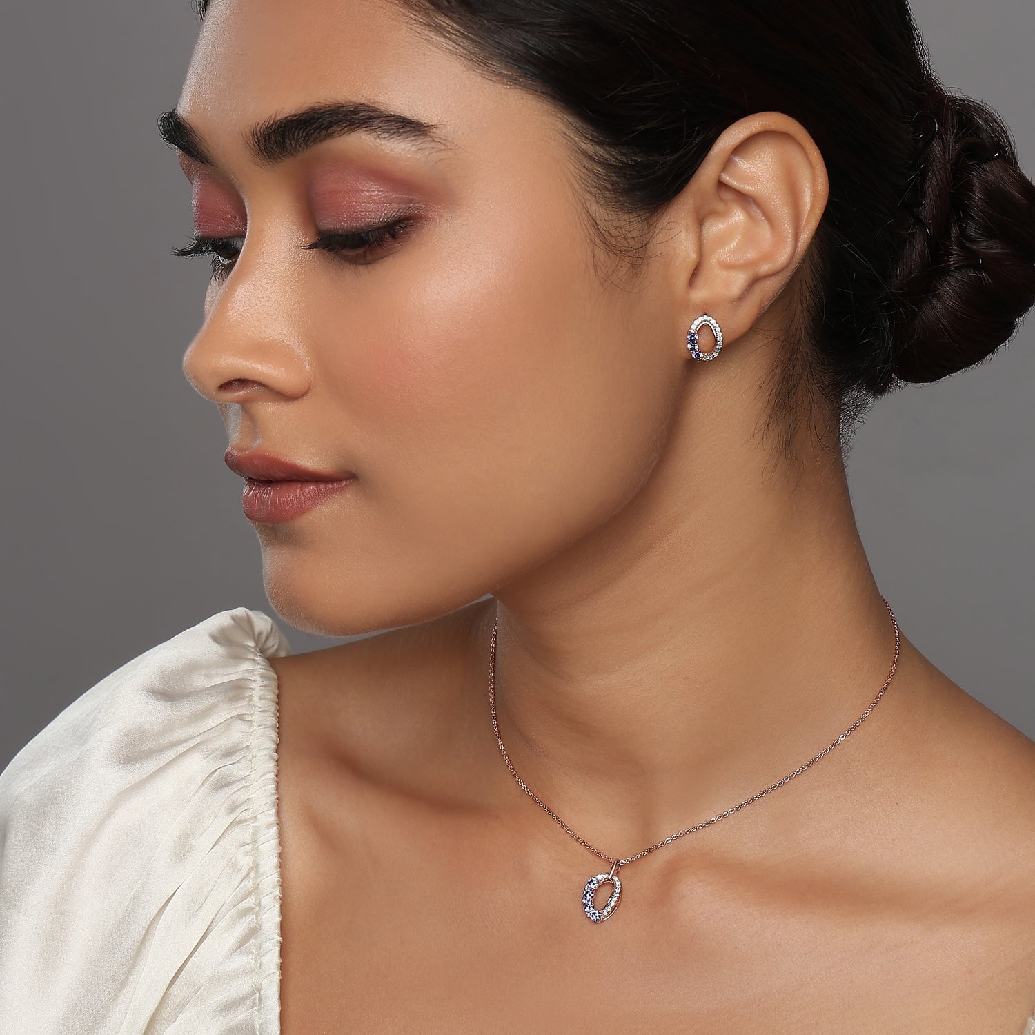 Radiant Celestial Oval Grace Pendant and Stud Earring Jewelry Set