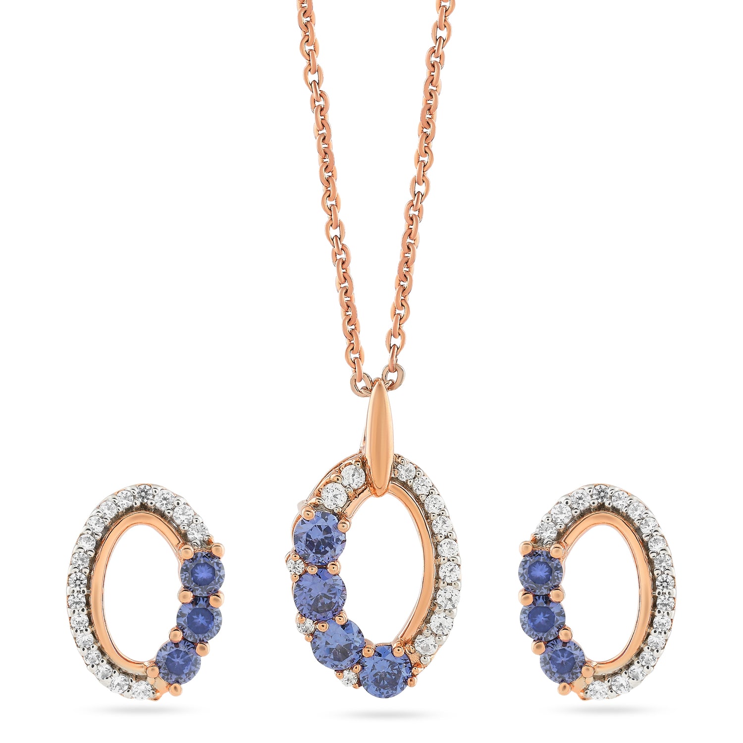 Radiant Celestial Oval Grace Pendant and Stud Earring Jewelry Set